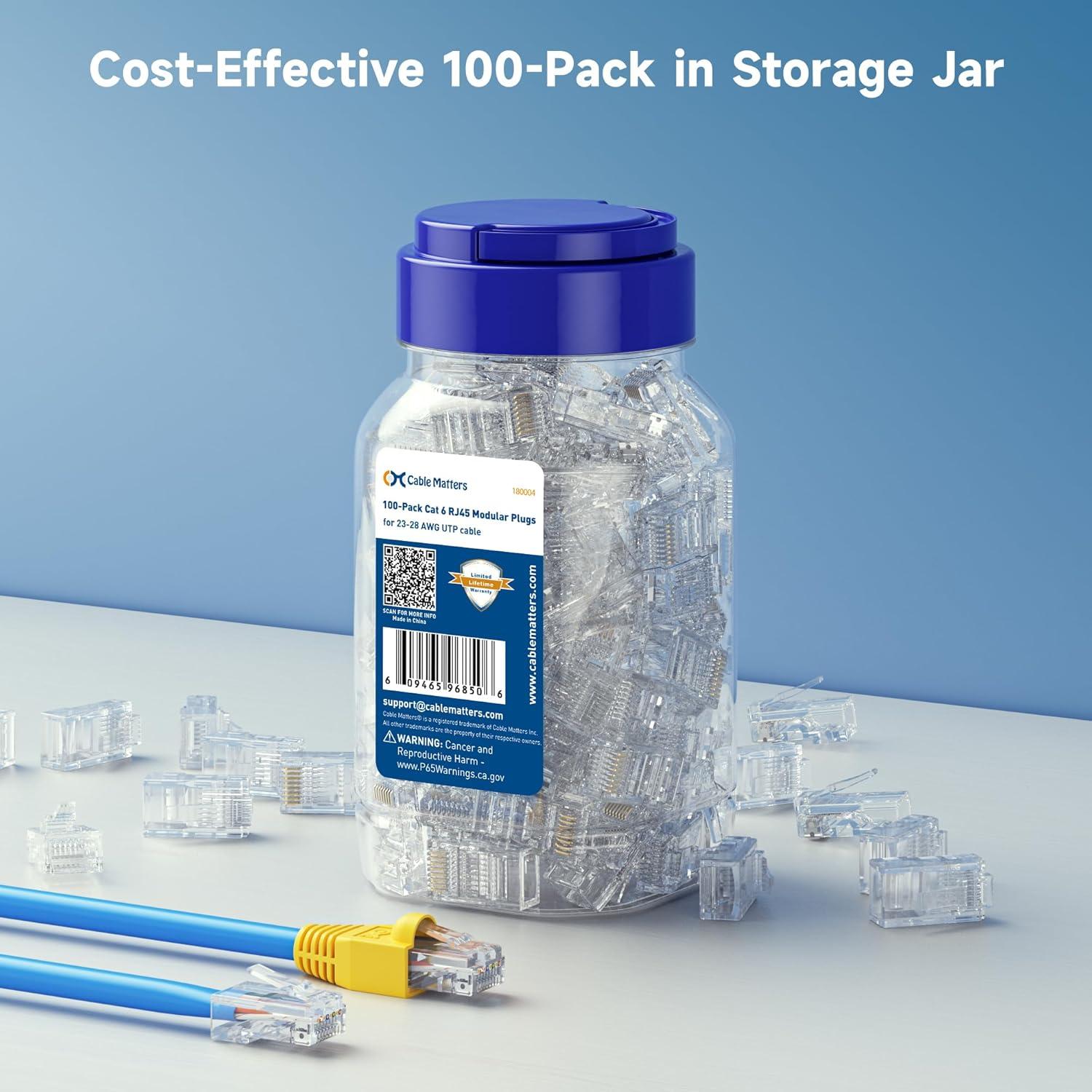 Conectores RJ45 Cat6 Cable Matters 100 Pack Baño de Oro