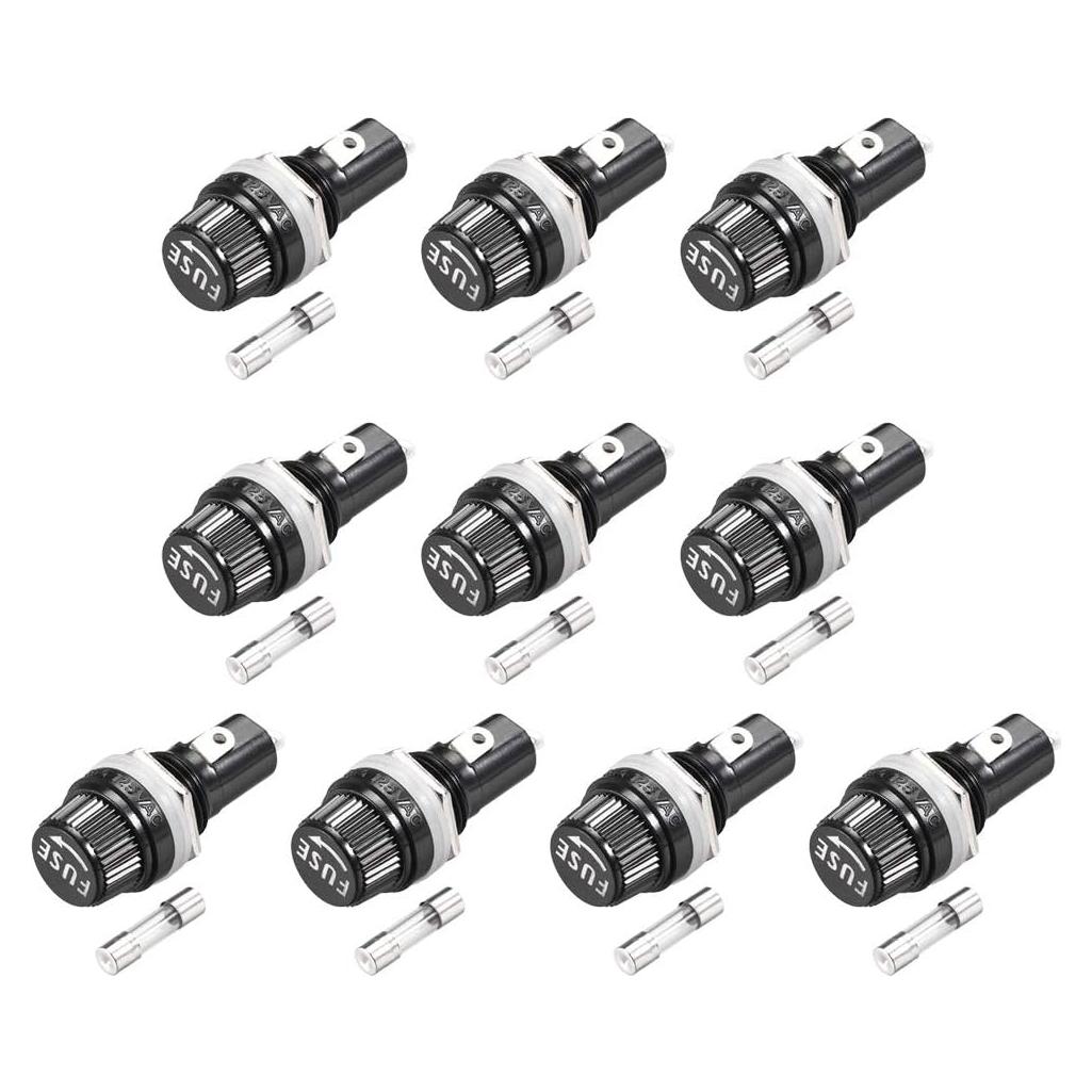 Soporte de Fusible Montado en Panel uxcell 250V 10A 5x20mm Negro - 10 Pcs