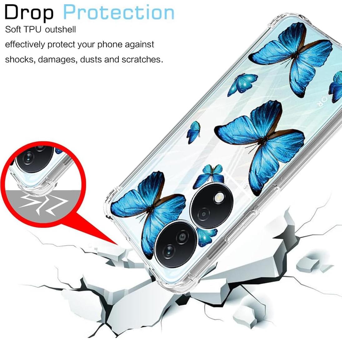 Funda Honor Play 50 Plus 5G / 8T 5G / X7B 4G TPU Flexible Mariposa Azul