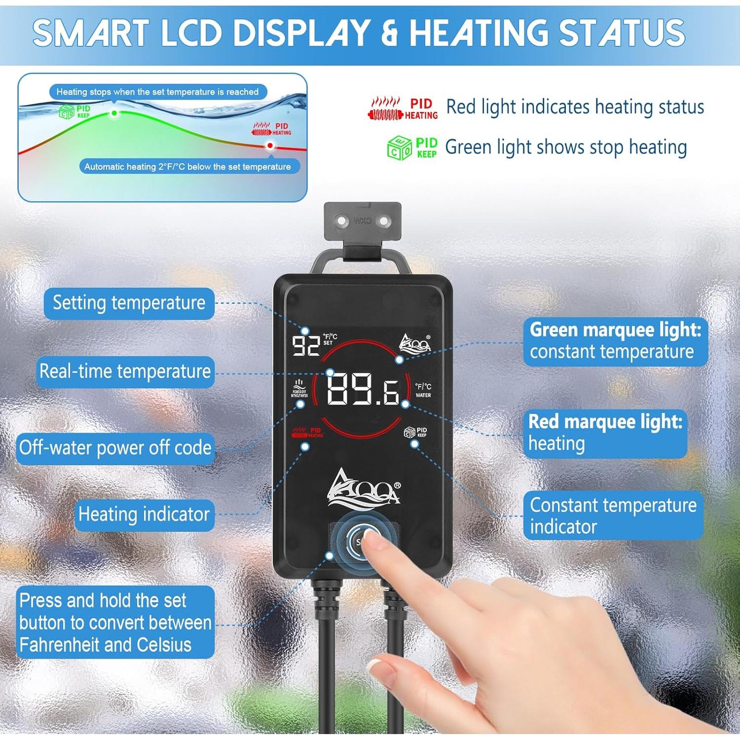 Calentador de Acuario AQQA 500W para 200-300 Litros