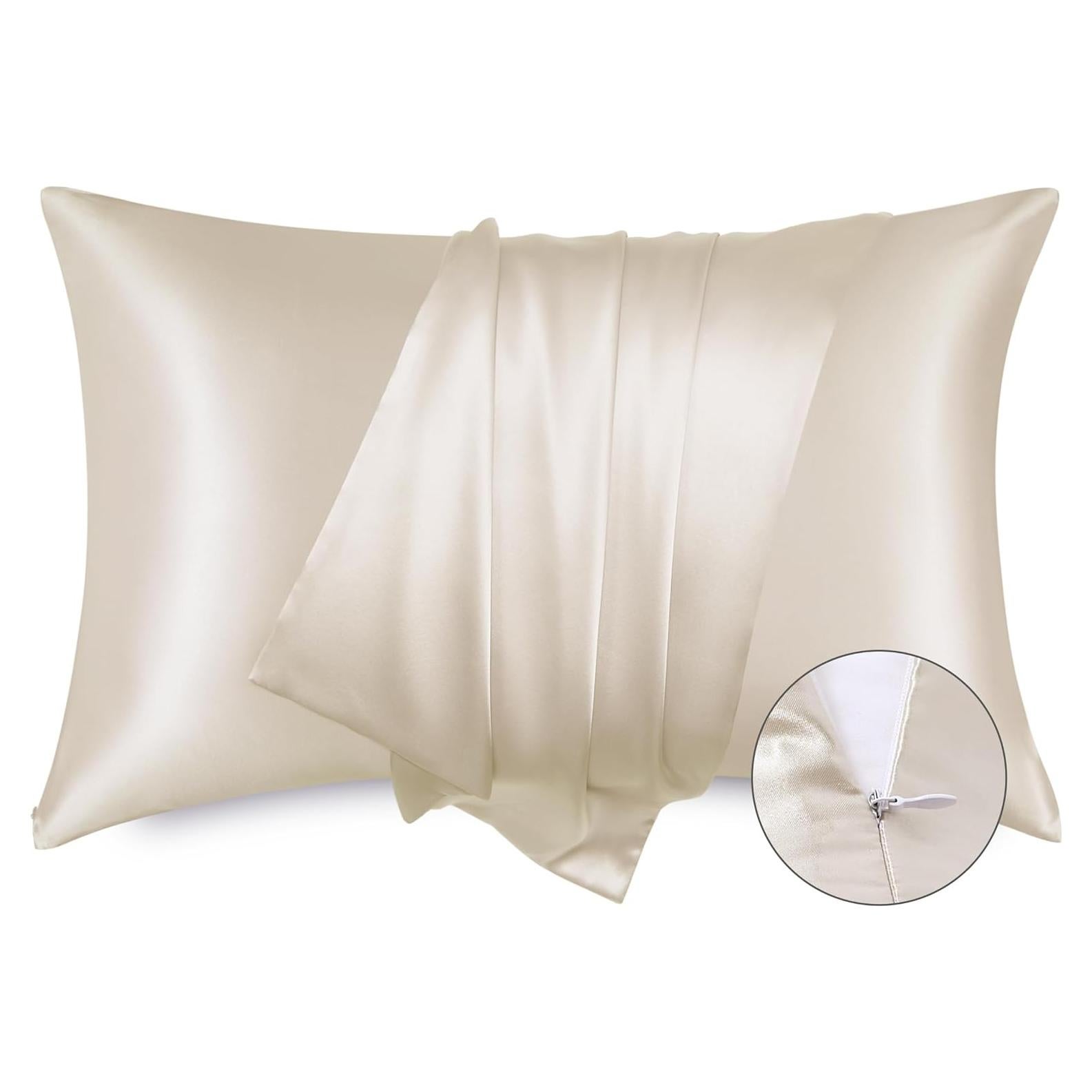 Funda de Almohada de Satén Bedsure Beige Estándar 2 Piezas