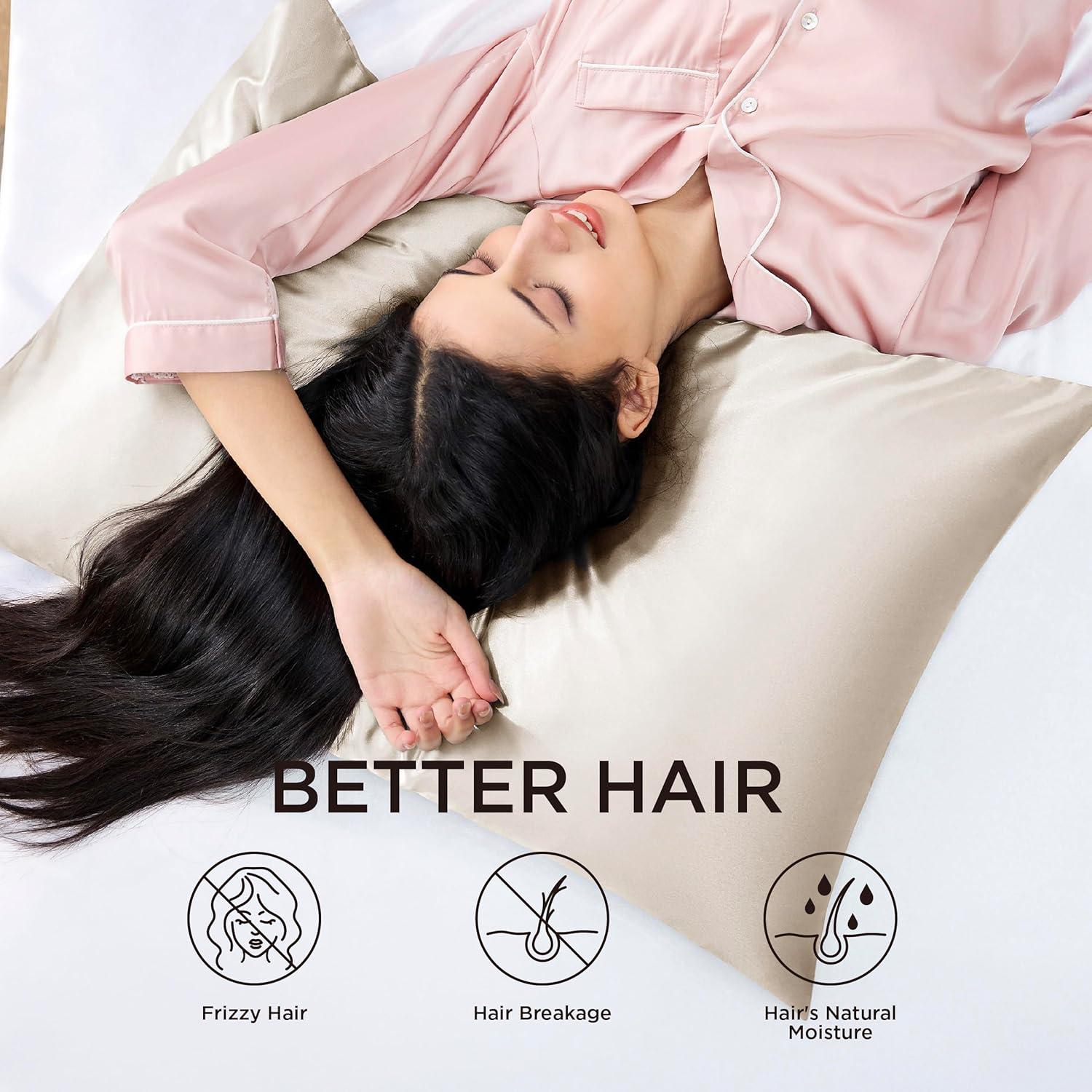 Funda de Almohada de Satén Bedsure Beige Estándar 2 Piezas