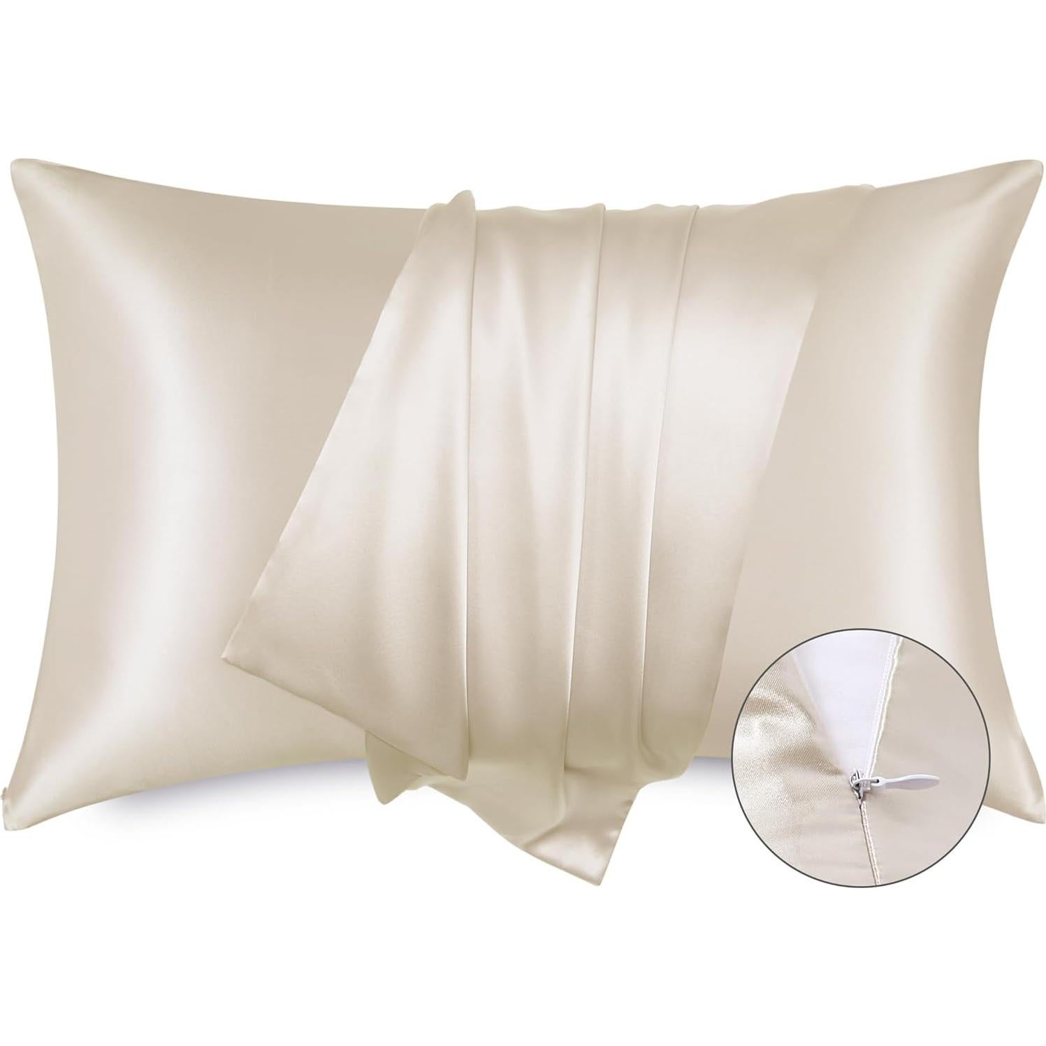 Funda de Almohada de Satén Bedsure Beige Estándar 2 Piezas