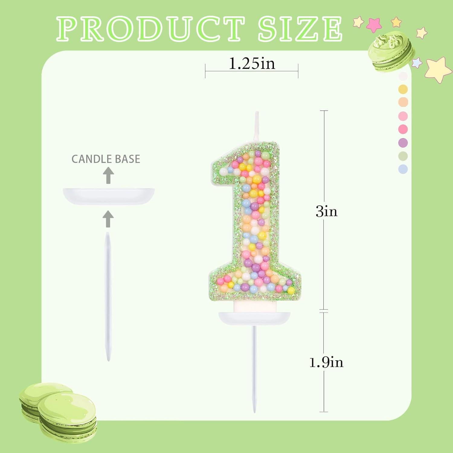 Vela de Cumpleaños Número 1 Verde FAMGift - Decoración Pastel