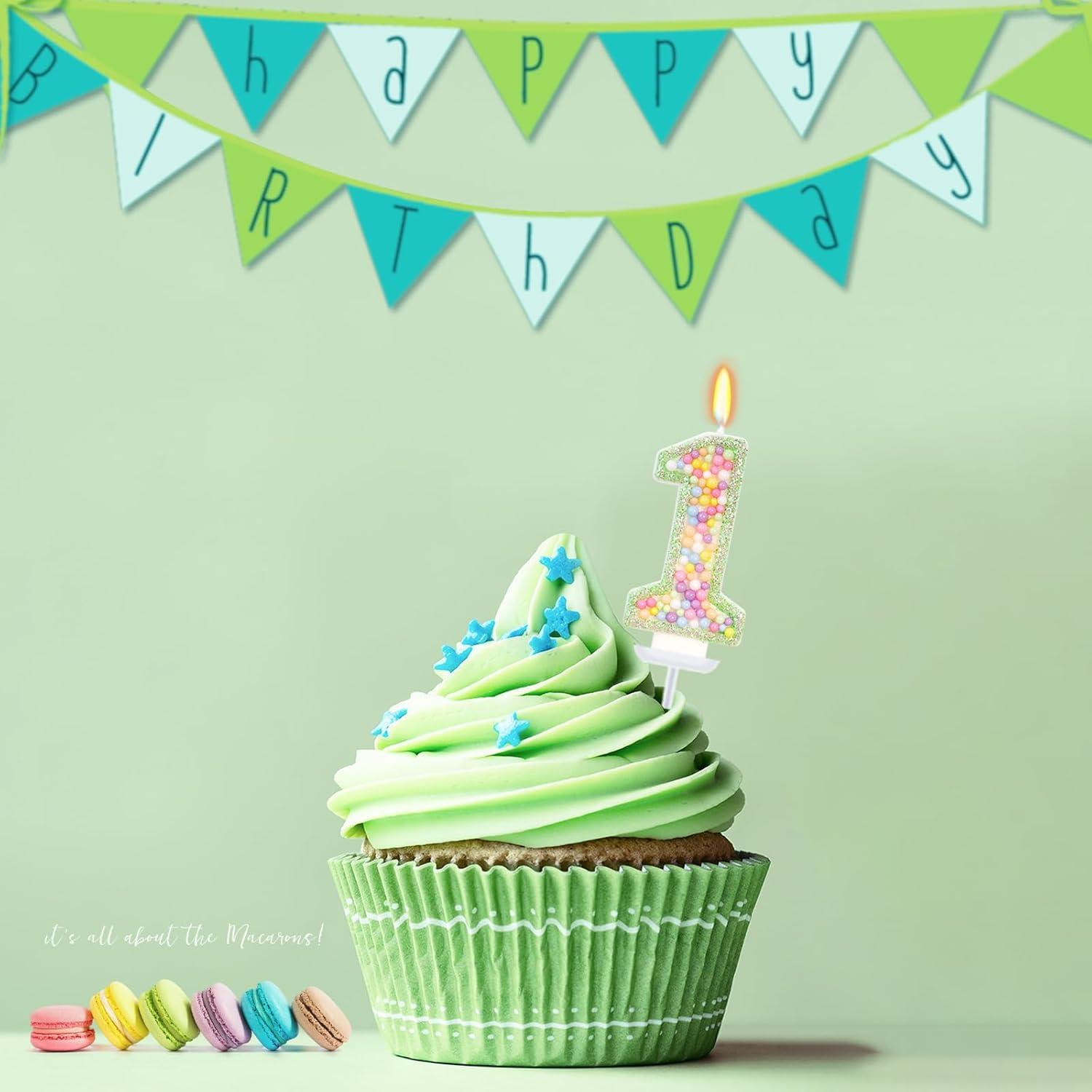 Vela de Cumpleaños Número 1 Verde FAMGift - Decoración Pastel