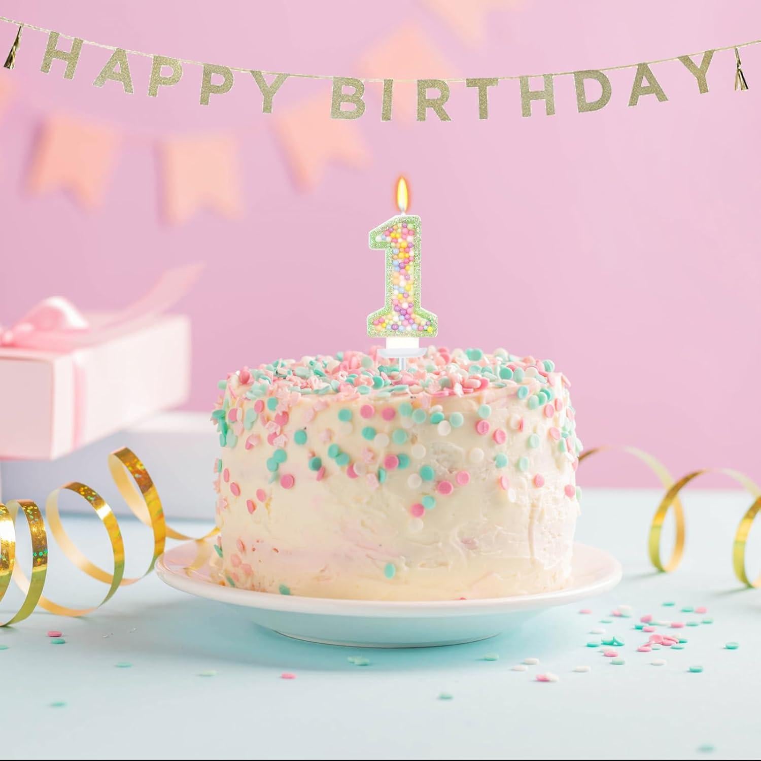 Vela de Cumpleaños Número 1 Verde FAMGift - Decoración Pastel