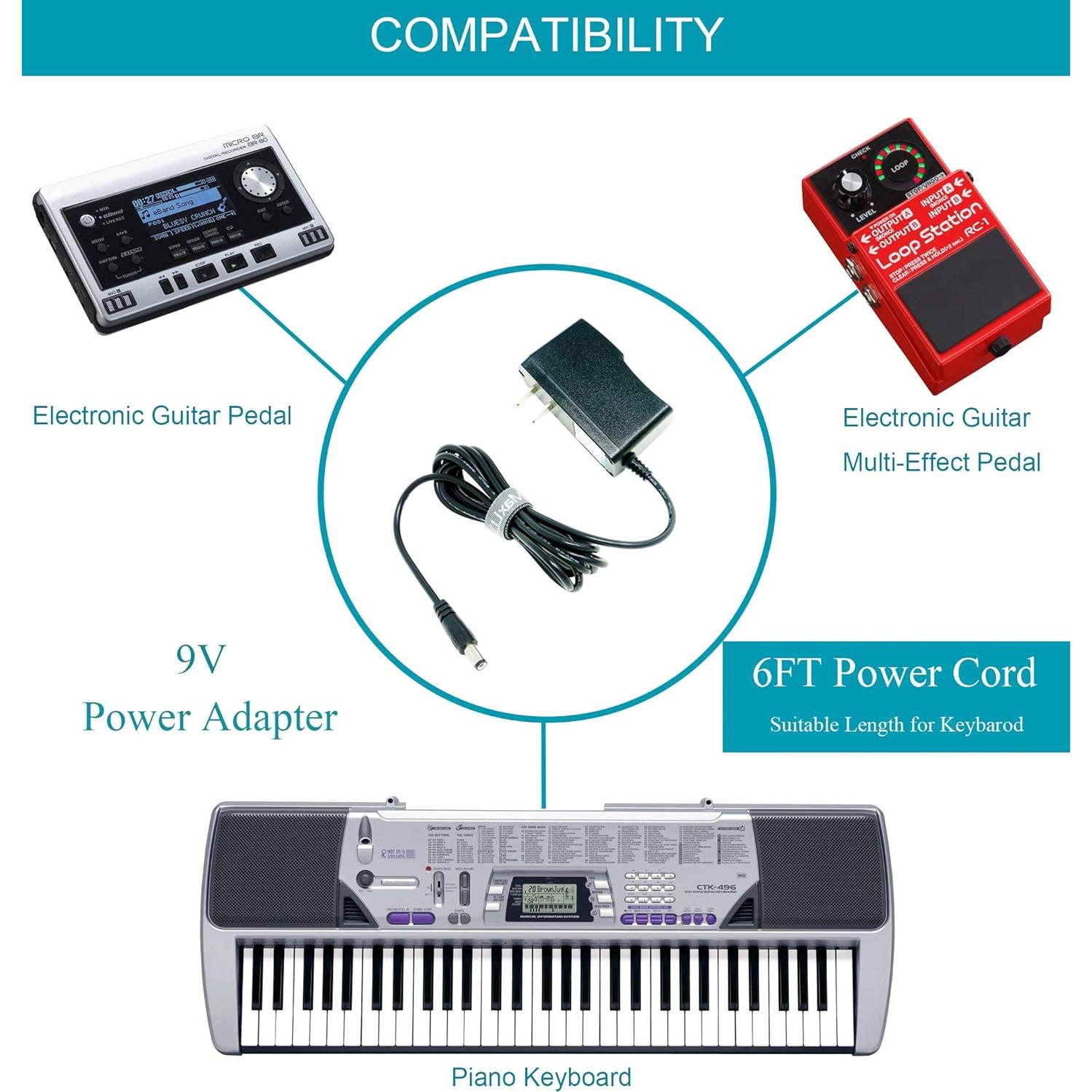 Adaptador de CA Casio CTK-720 9V 850mA 1.83m