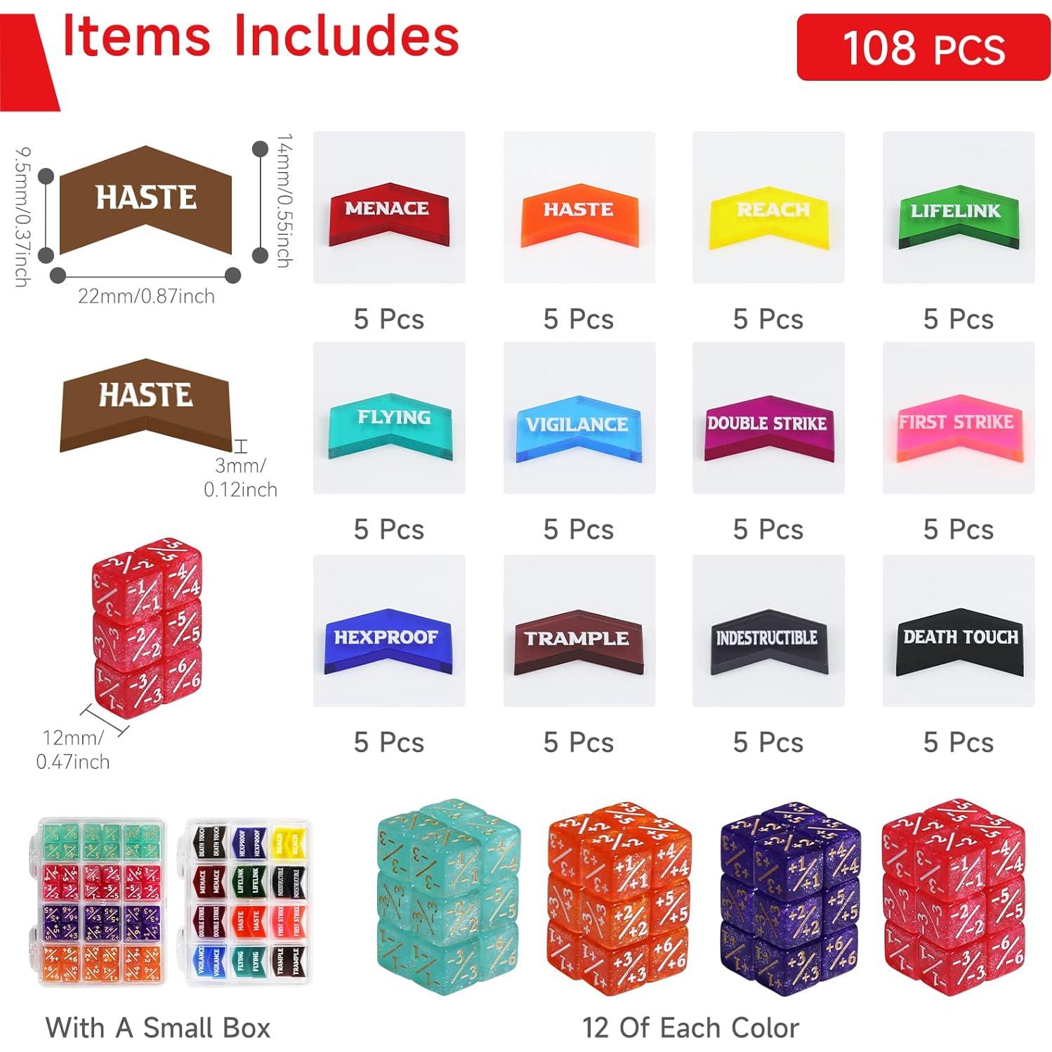 Dados de Contador MTG SIXPOINTS 108PCS 12mm +1/+1 Fichas