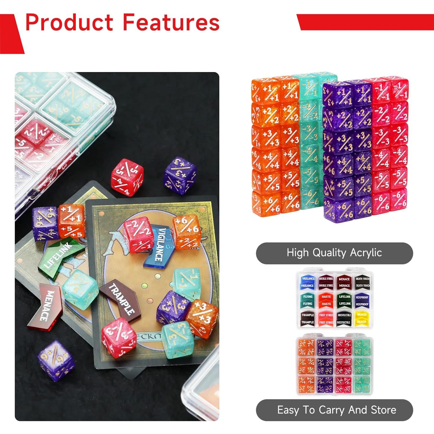 Dados de Contador MTG SIXPOINTS 108PCS 12mm +1/+1 Fichas