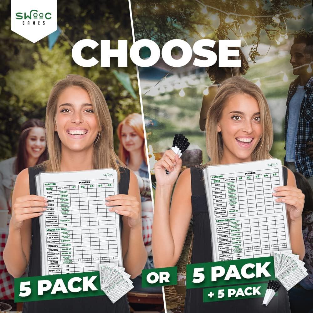 Tarjetas de Puntuación Laminadas SWOOC - 5 Paquete para Yardzee y Farkle