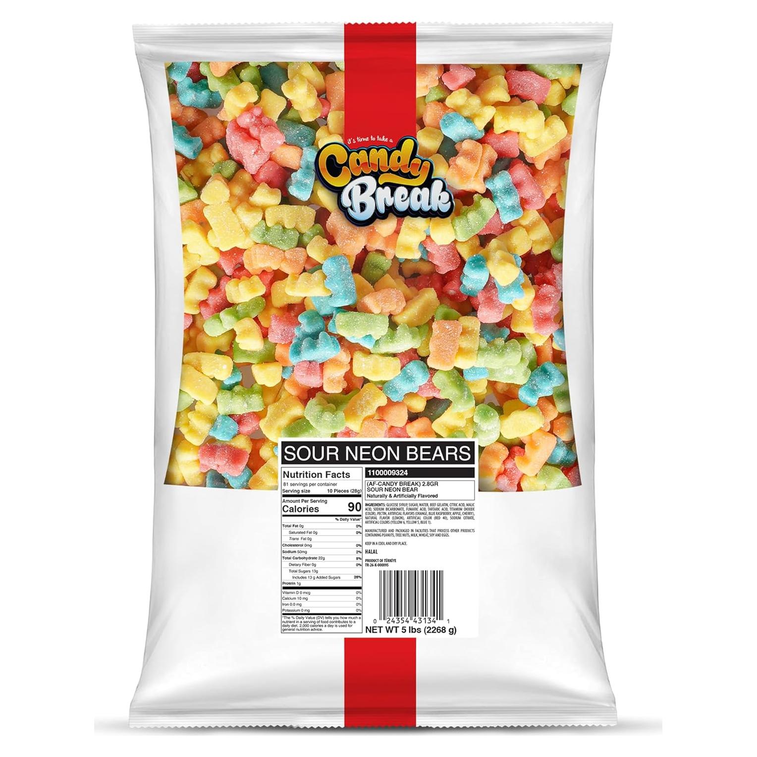 Osos de Goma Ácidos Neon Candy Break 2.27 kg - Gomas de Sabor Frutal