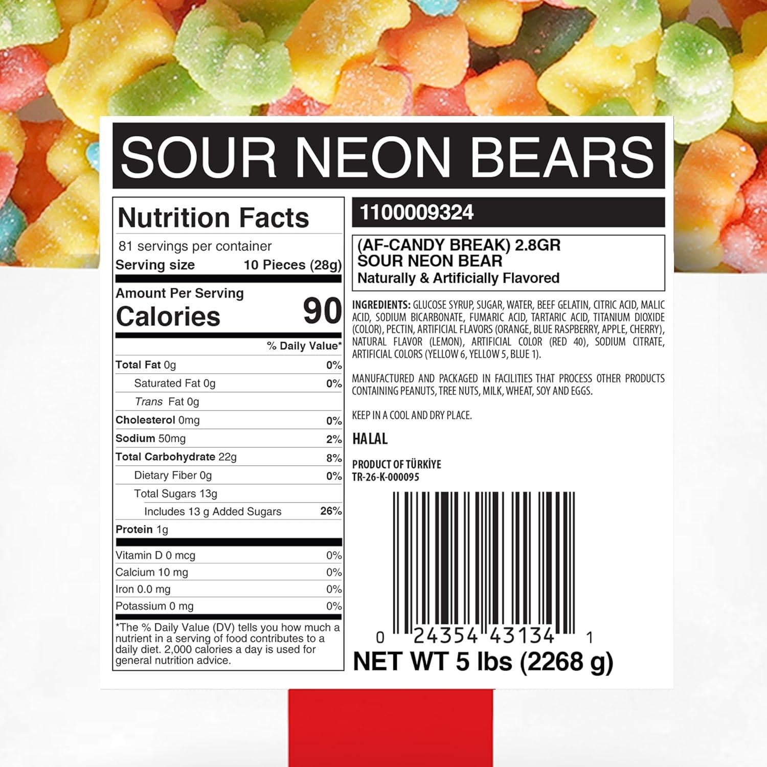 Osos de Goma Ácidos Neon Candy Break 2.27 kg - Gomas de Sabor Frutal