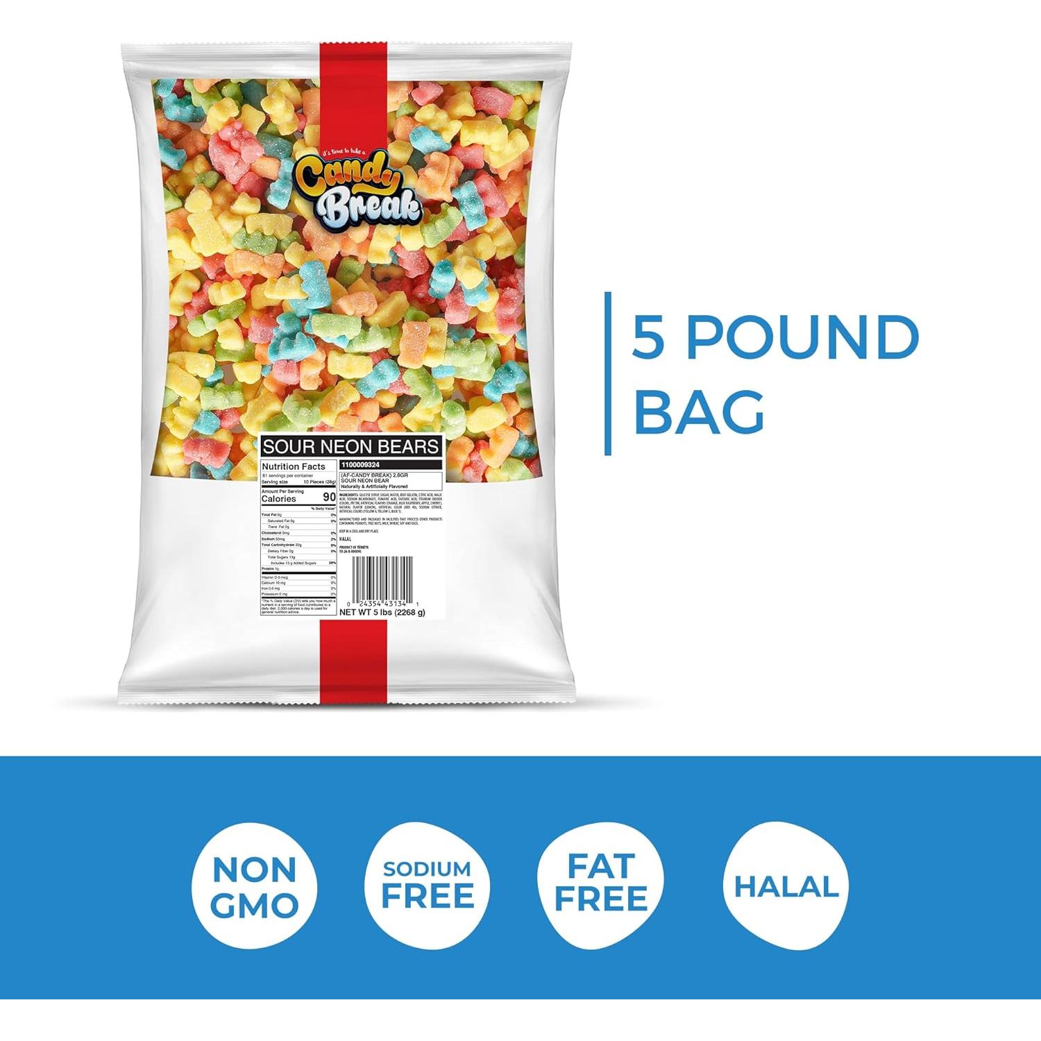 Osos de Goma Ácidos Neon Candy Break 2.27 kg - Gomas de Sabor Frutal