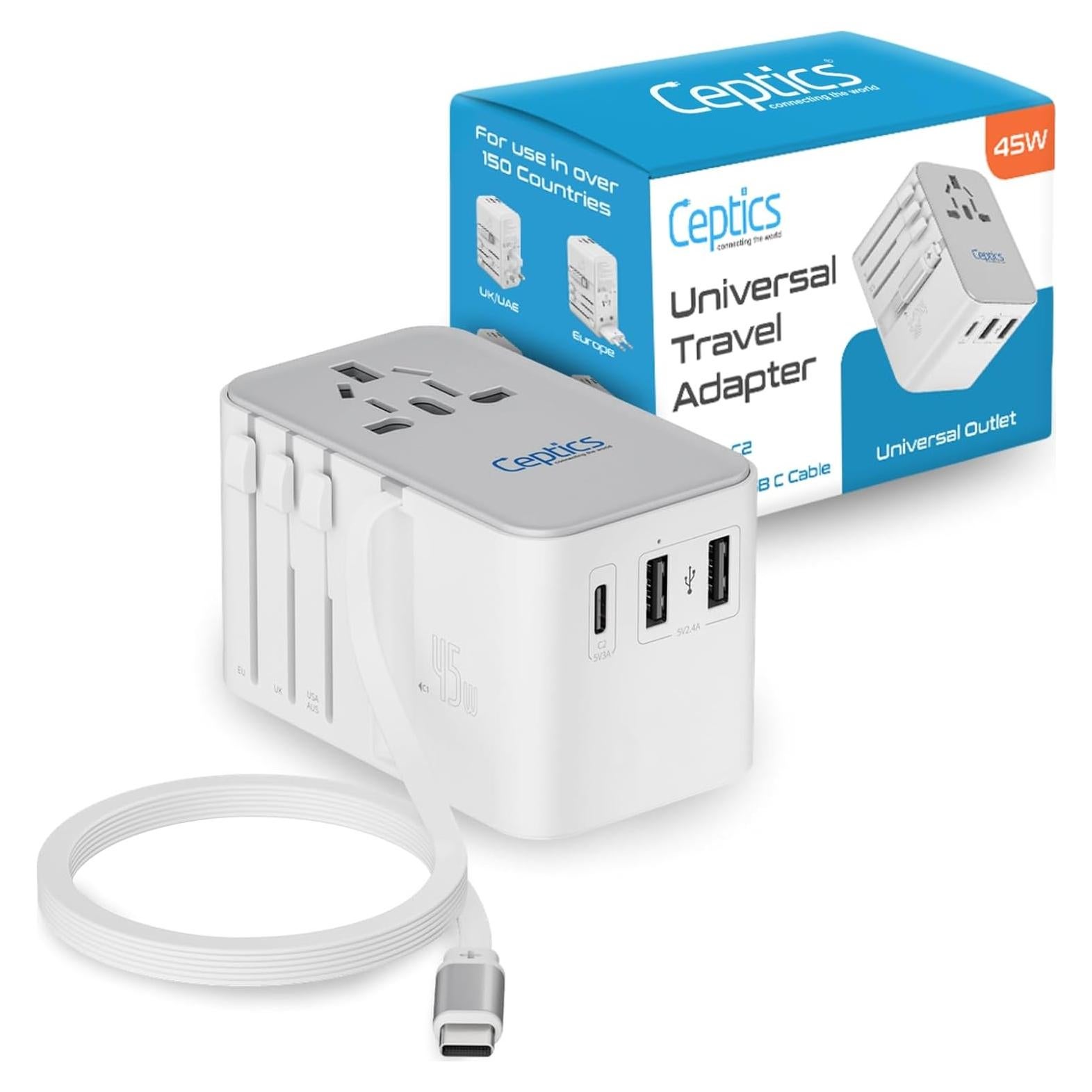 Adaptador de Viaje Universal Ceptics 5 en 1 con USB-C 45W