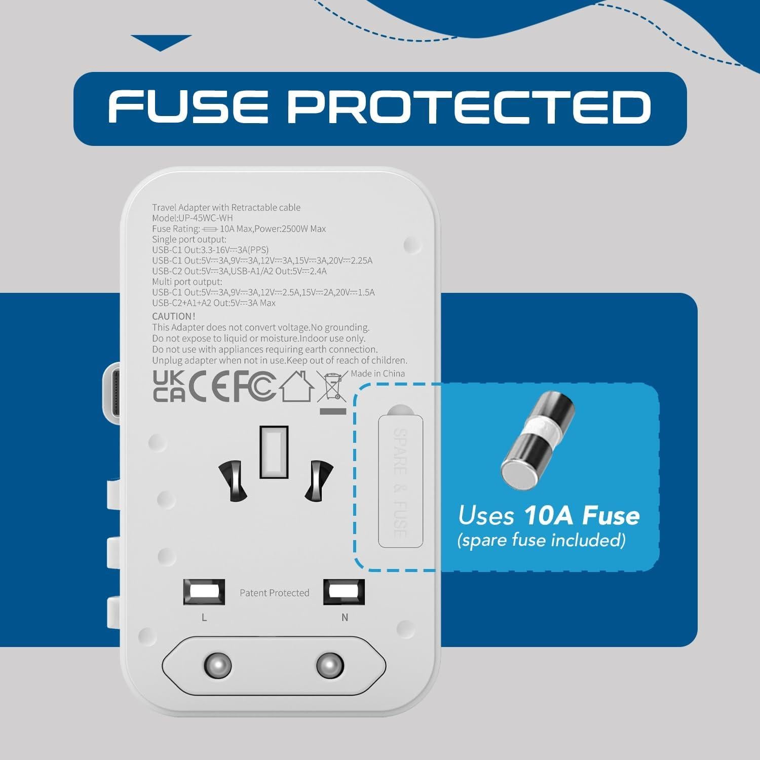 Adaptador de Viaje Universal Ceptics 5 en 1 con USB-C 45W