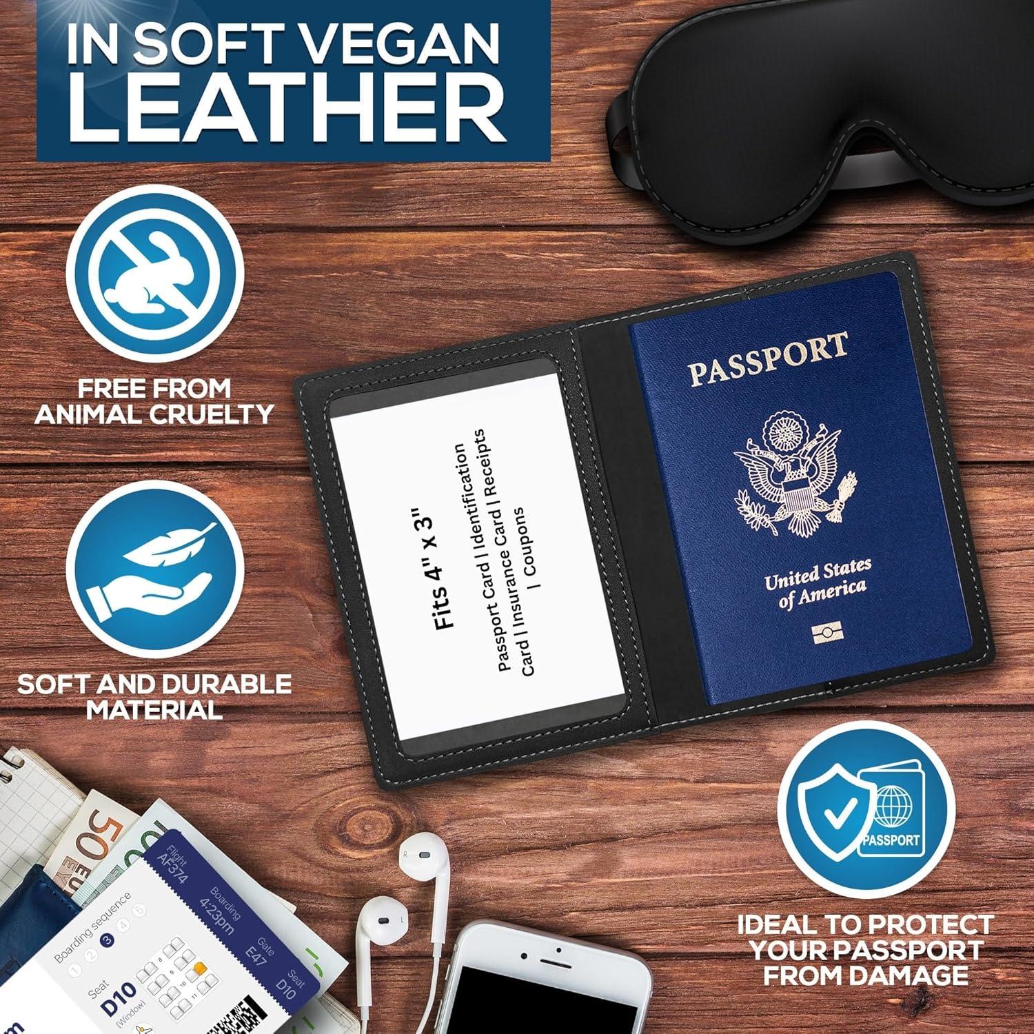 Funda de Pasaporte de Cuero PU Ciana Negra Slim Unisex