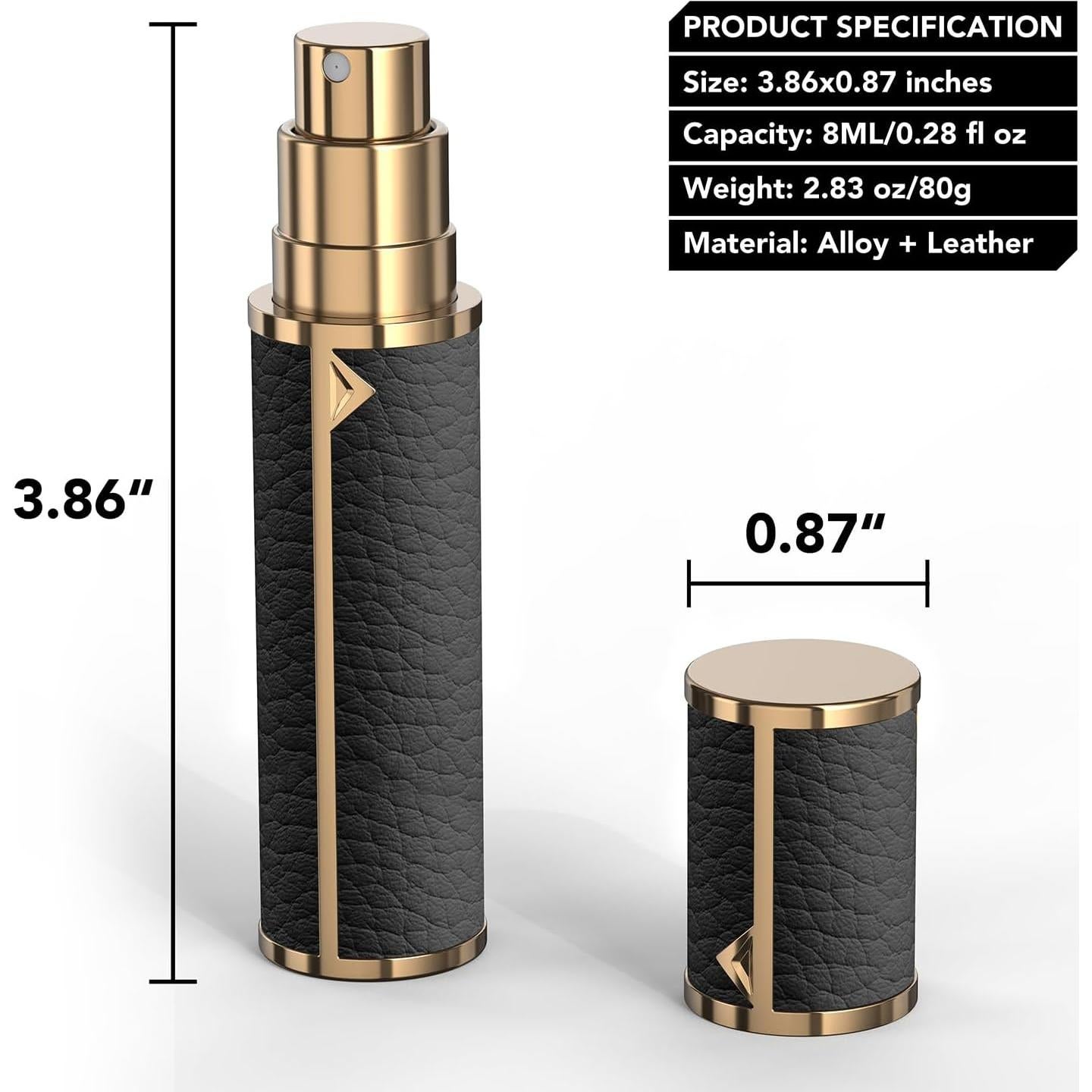 Atomizador de Perfume Recargable 8ml 3zorqinron Negro Cuero