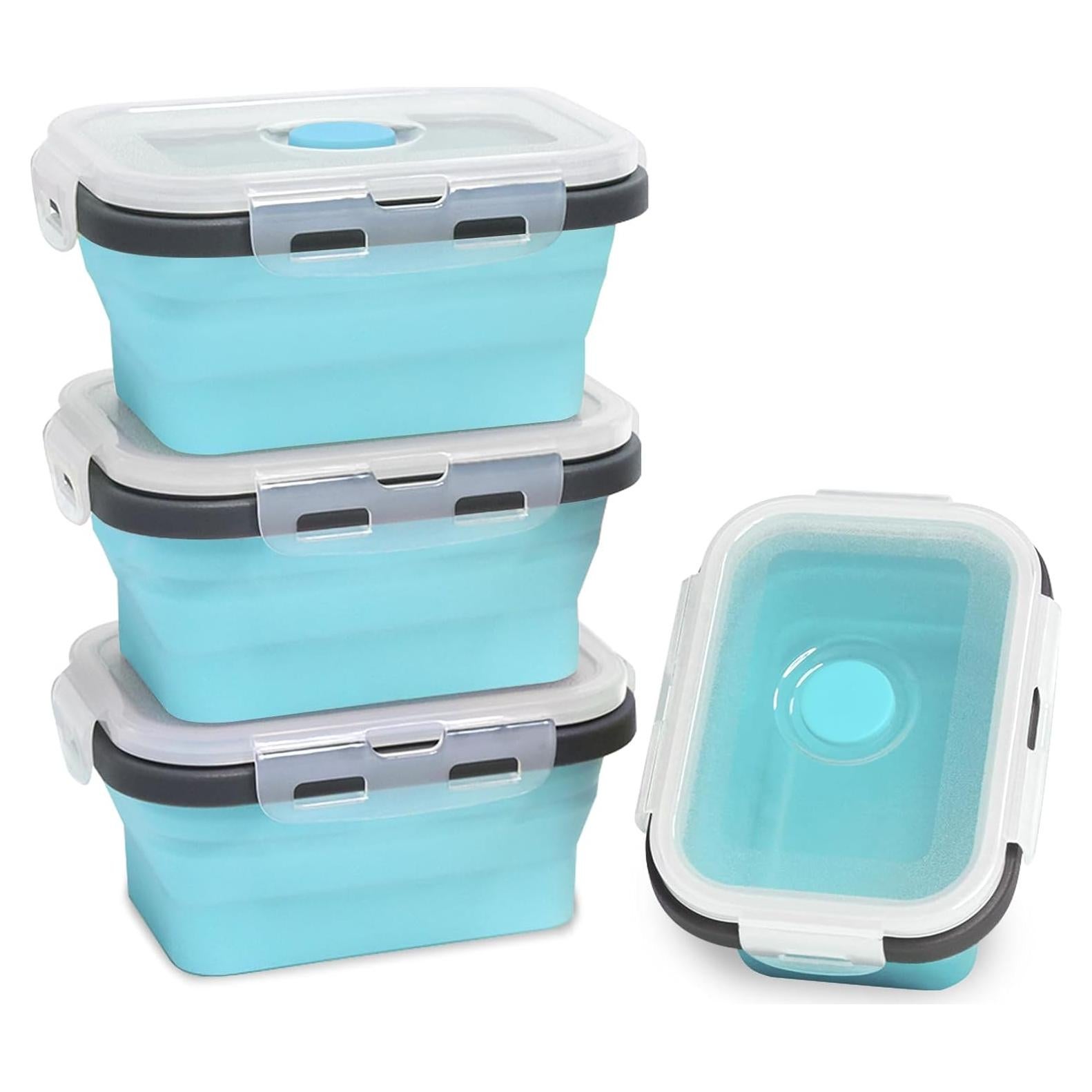 Contenedor de Almacenamiento de Alimentos Silicona Plegable 350 ml 4 Pack Azul