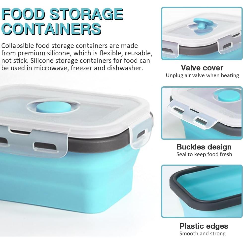 Contenedor de Almacenamiento de Alimentos Silicona Plegable 350 ml 4 Pack Azul