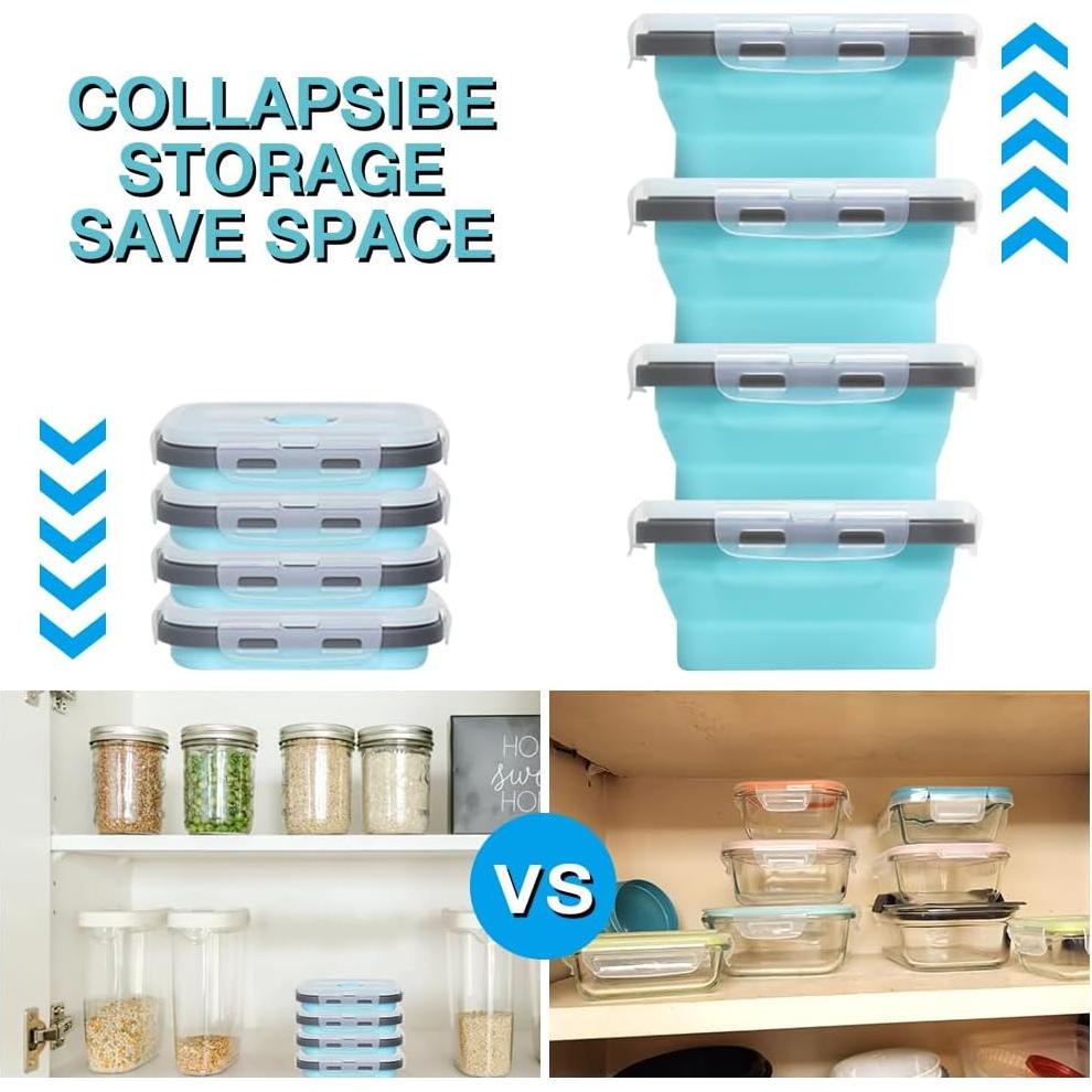 Contenedor de Almacenamiento de Alimentos Silicona Plegable 350 ml 4 Pack Azul