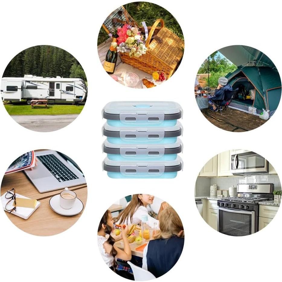 Contenedor de Almacenamiento de Alimentos Silicona Plegable 350 ml 4 Pack Azul