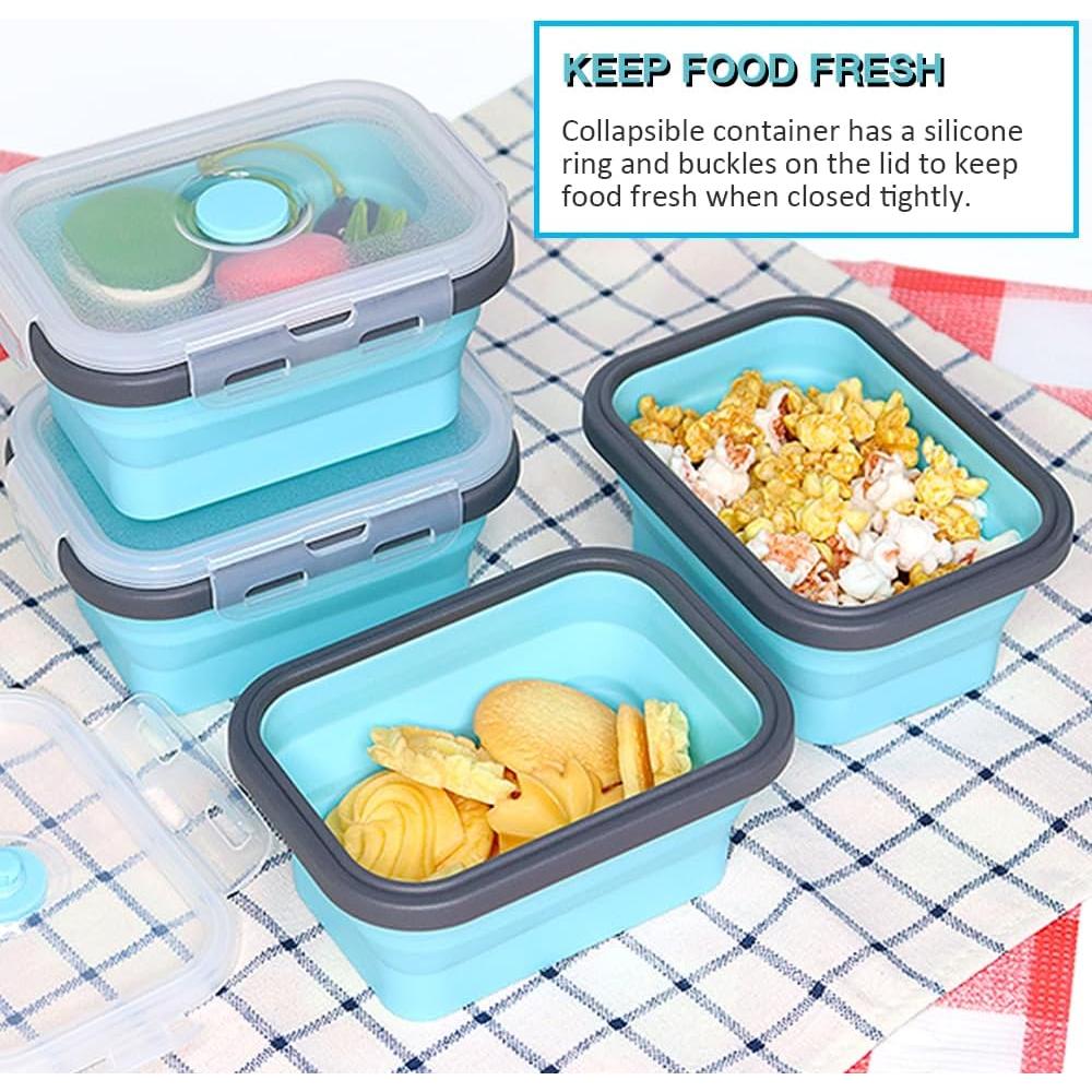 Contenedor de Almacenamiento de Alimentos Silicona Plegable 350 ml 4 Pack Azul
