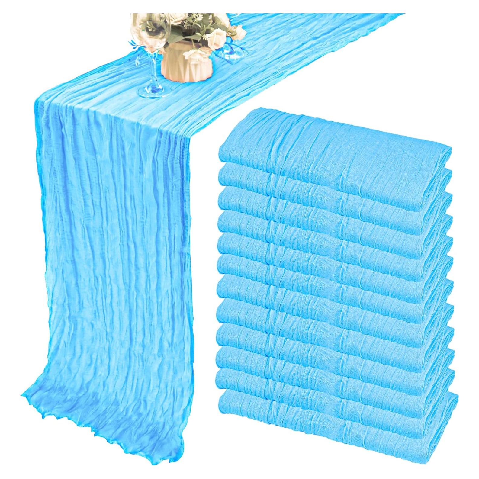 Paquete de 12 Caminos de Mesa de Gasa de Queso Boho 89x183 cm Azul Bebé