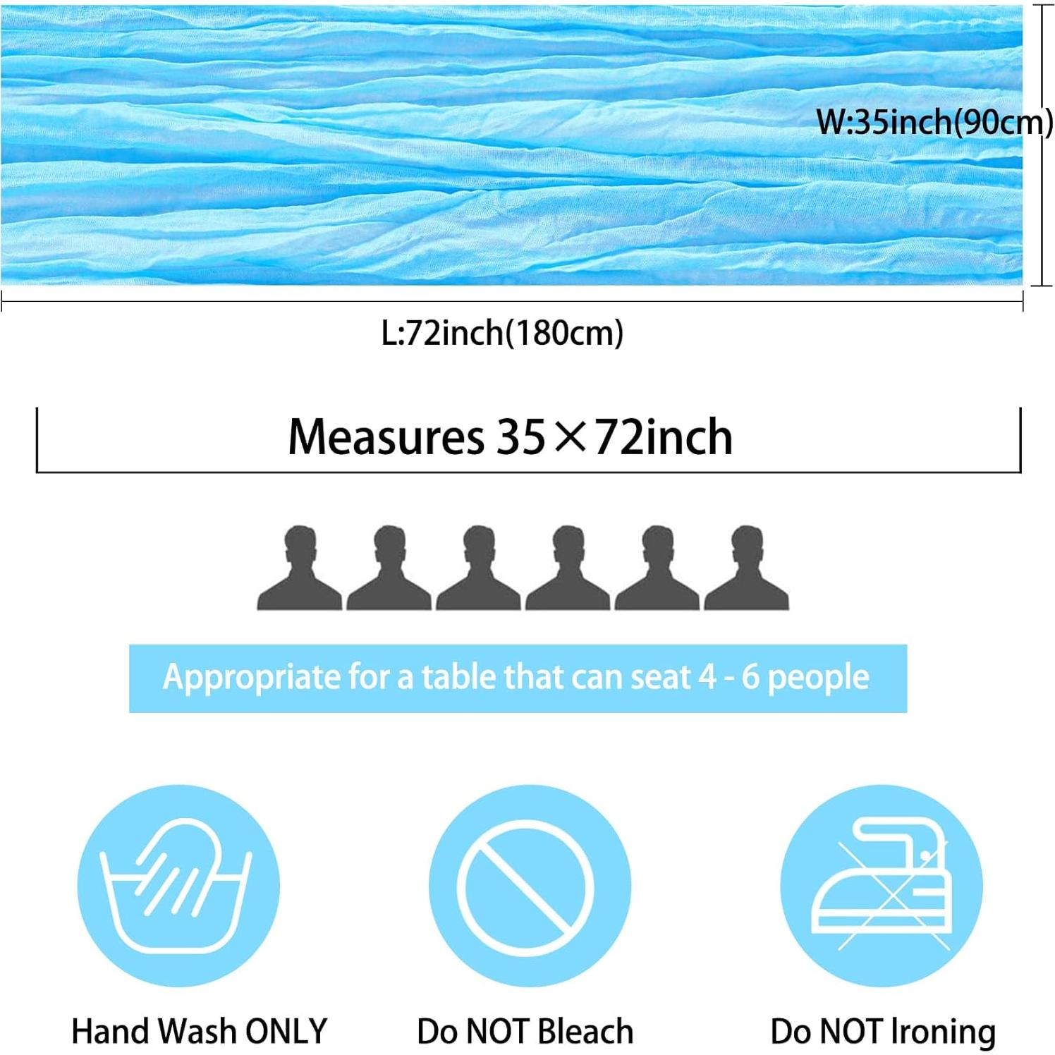 Paquete de 12 Caminos de Mesa de Gasa de Queso Boho 89x183 cm Azul Bebé