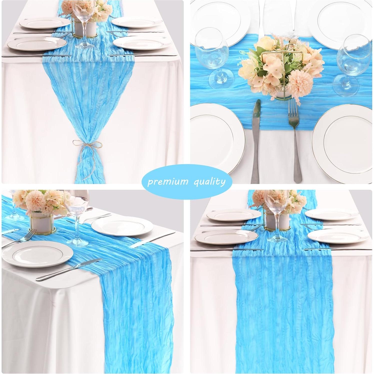 Paquete de 12 Caminos de Mesa de Gasa de Queso Boho 89x183 cm Azul Bebé