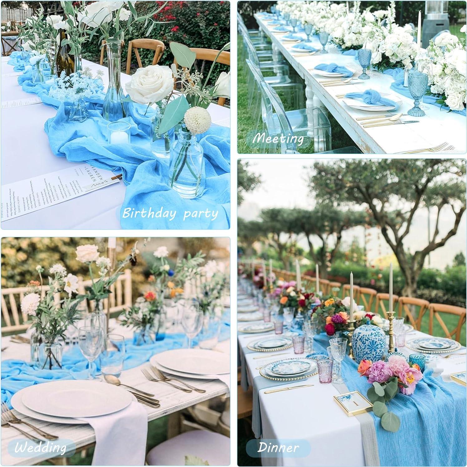 Paquete de 12 Caminos de Mesa de Gasa de Queso Boho 89x183 cm Azul Bebé