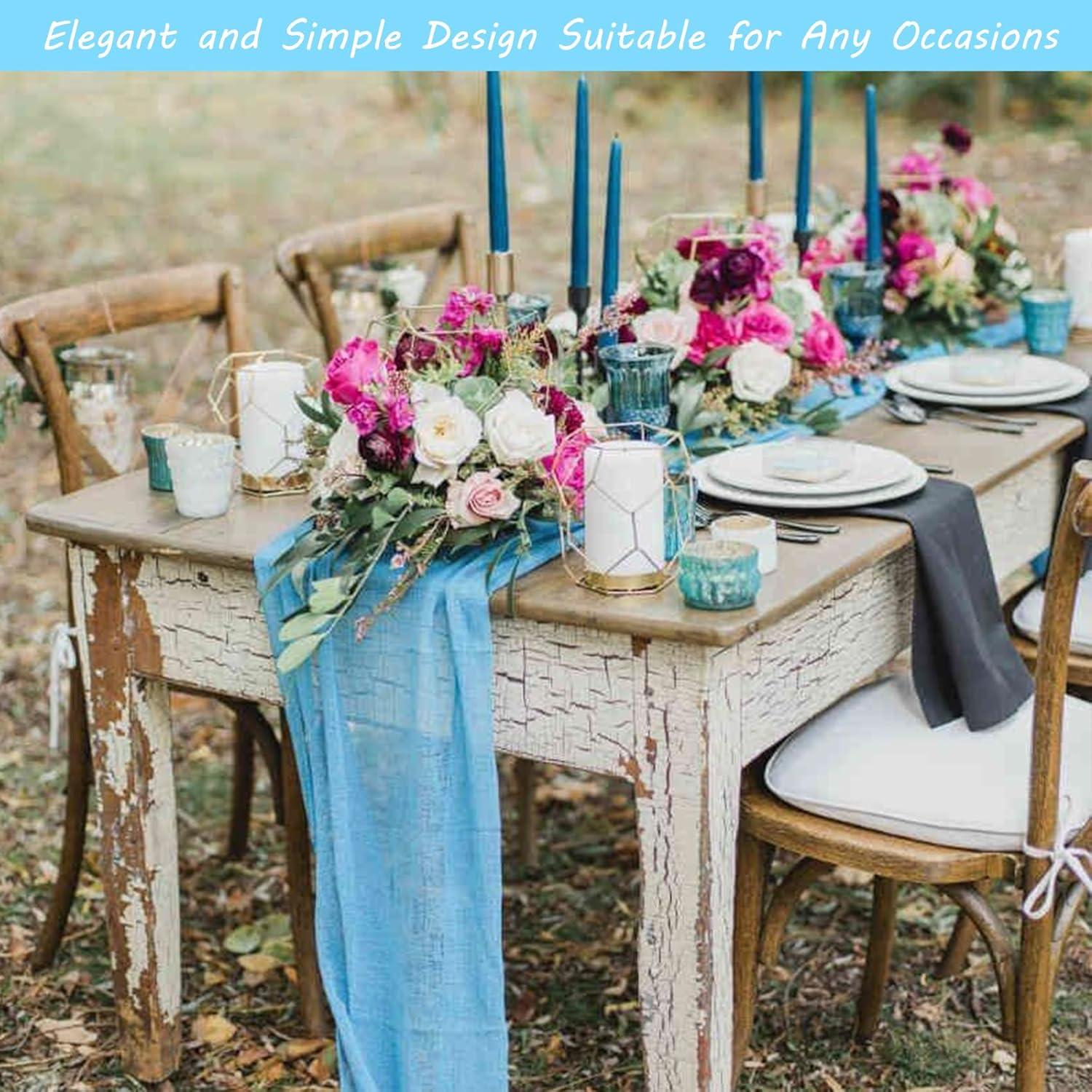 Paquete de 12 Caminos de Mesa de Gasa de Queso Boho 89x183 cm Azul Bebé