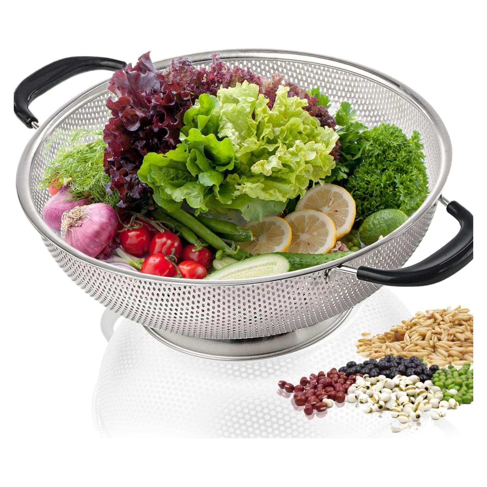 Colador de Acero Inoxidable 18/8 HIFFION 5 Qt con Mango de Silicona