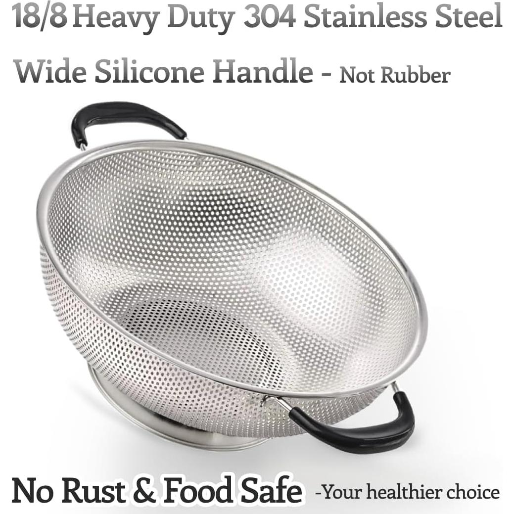 Colador de Acero Inoxidable 18/8 HIFFION 5 Qt con Mango de Silicona