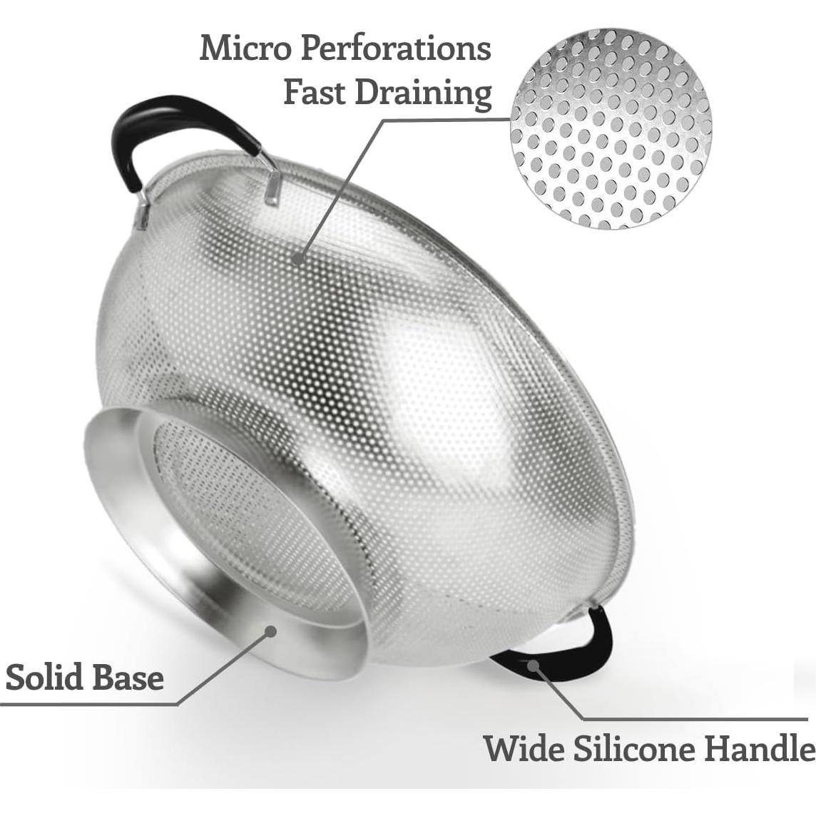 Colador de Acero Inoxidable 18/8 HIFFION 5 Qt con Mango de Silicona