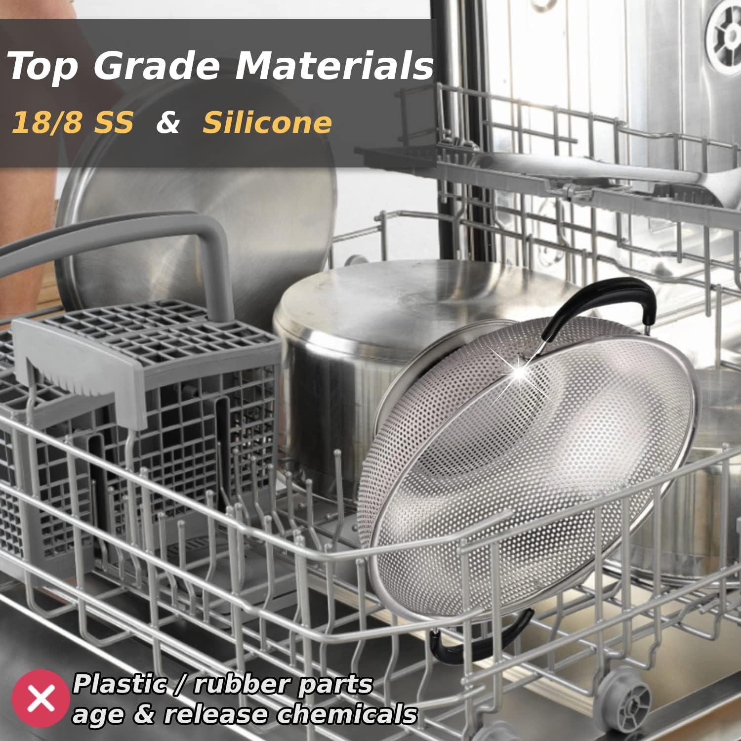 Colador de Acero Inoxidable 18/8 HIFFION 5 Qt con Mango de Silicona