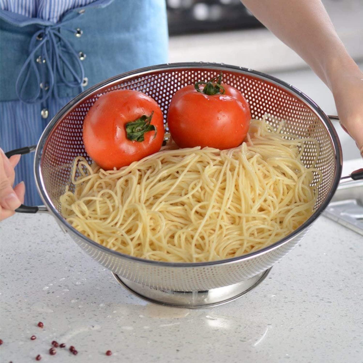Colador de Acero Inoxidable 18/8 HIFFION 5 Qt con Mango de Silicona
