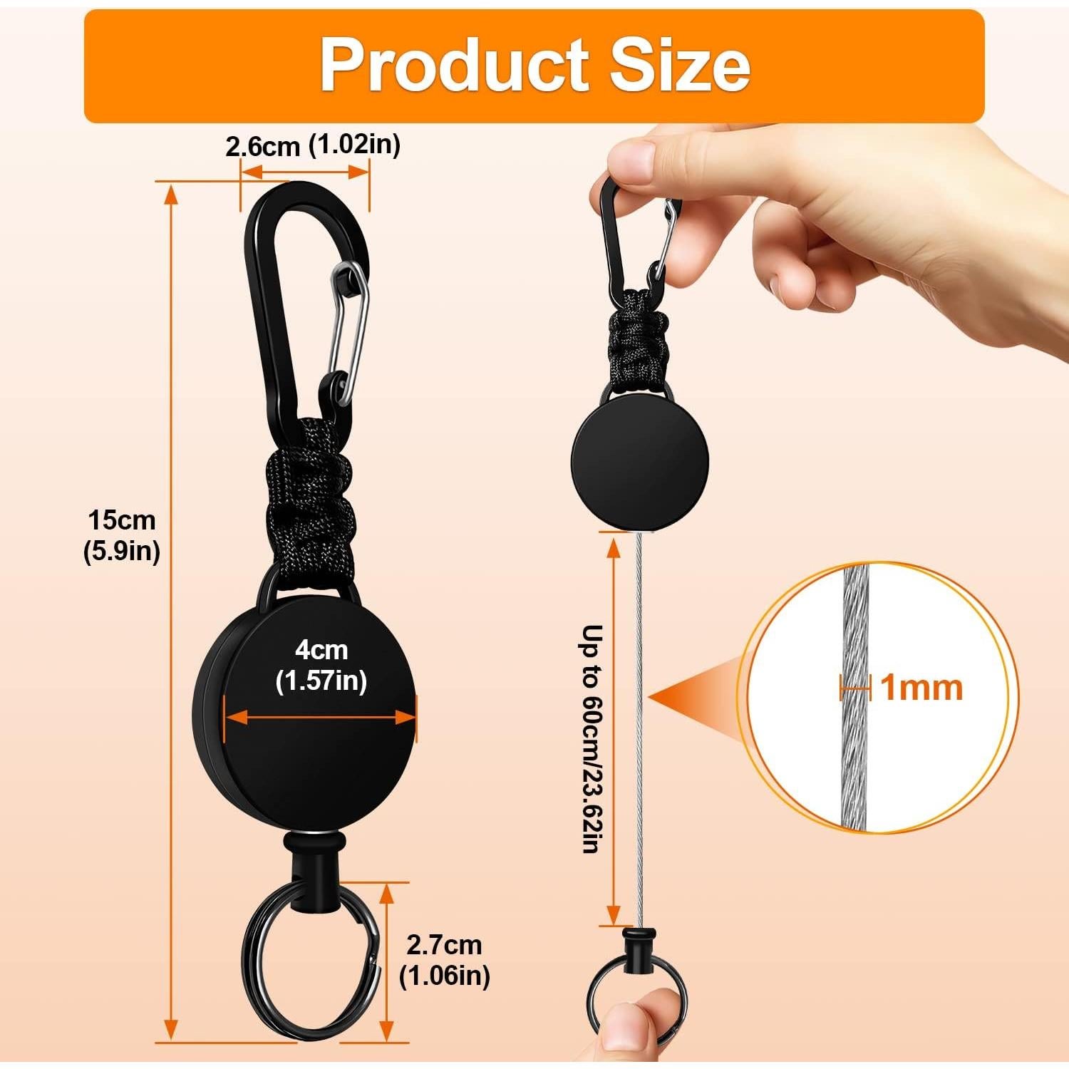 Llavero Retráctil Wonwood_direct Paquete de 3 con Cable 60 cm