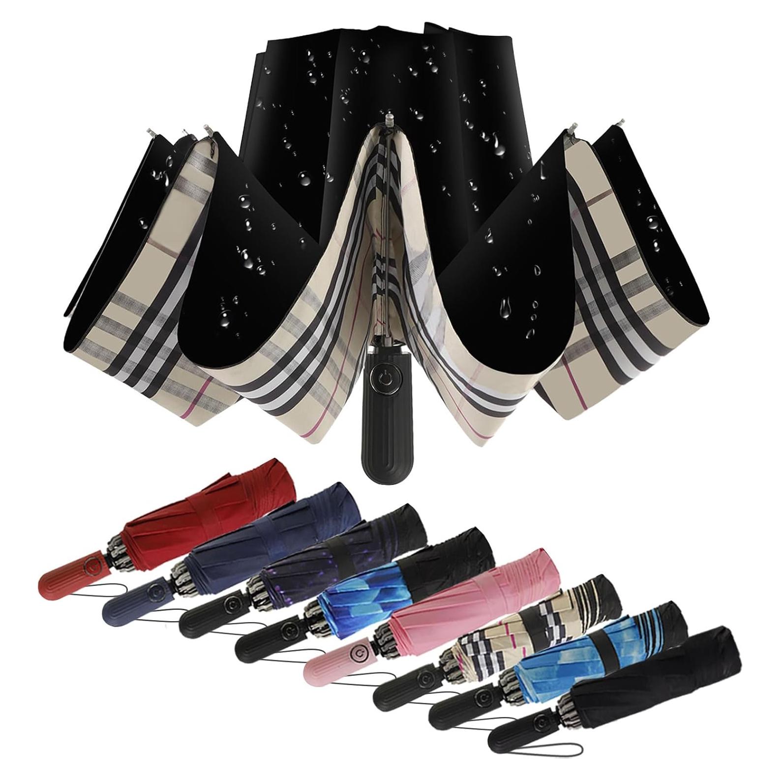 Paraguas Invertido Compacto Automático Cuadrillé Amarillo