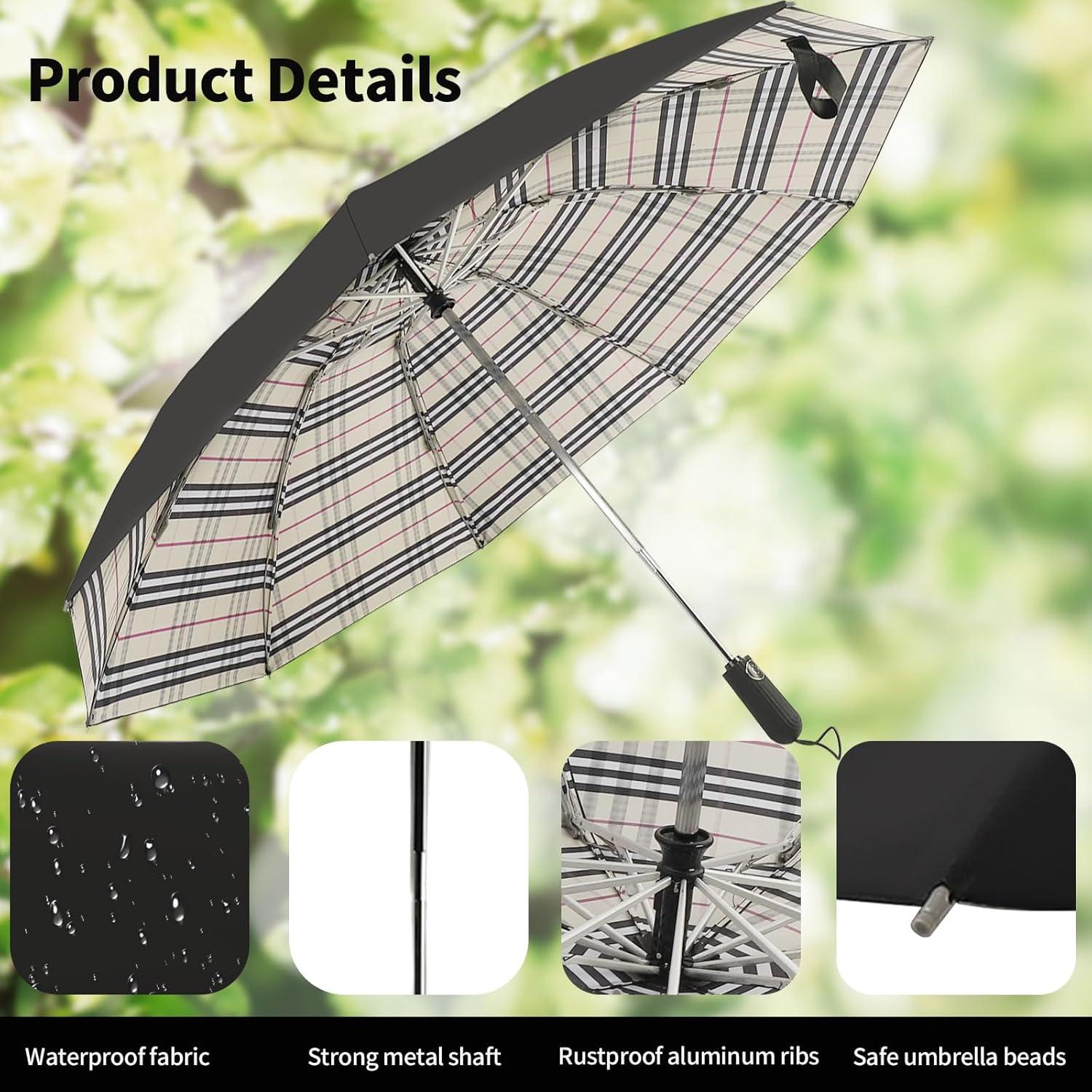 Paraguas Invertido Compacto Automático Cuadrillé Amarillo