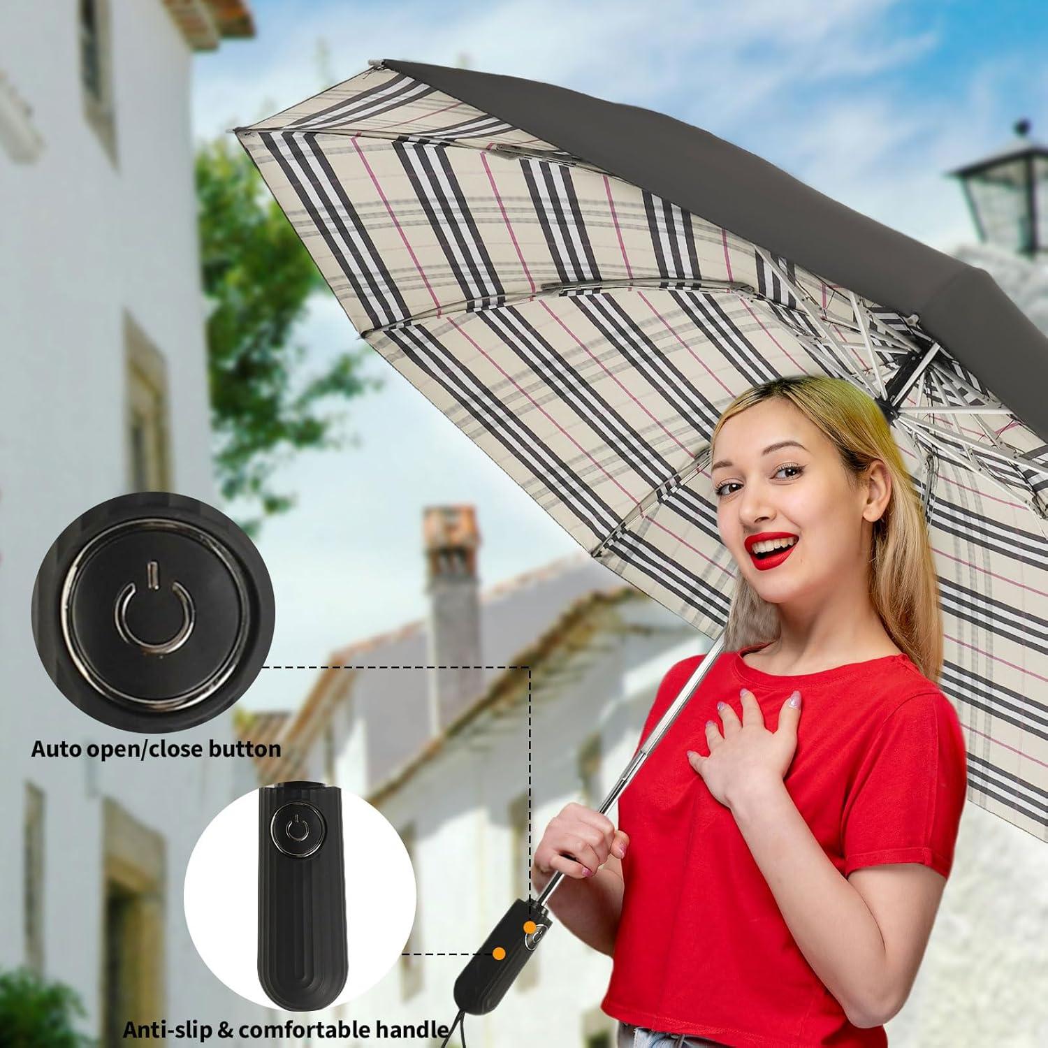 Paraguas Invertido Compacto Automático Cuadrillé Amarillo