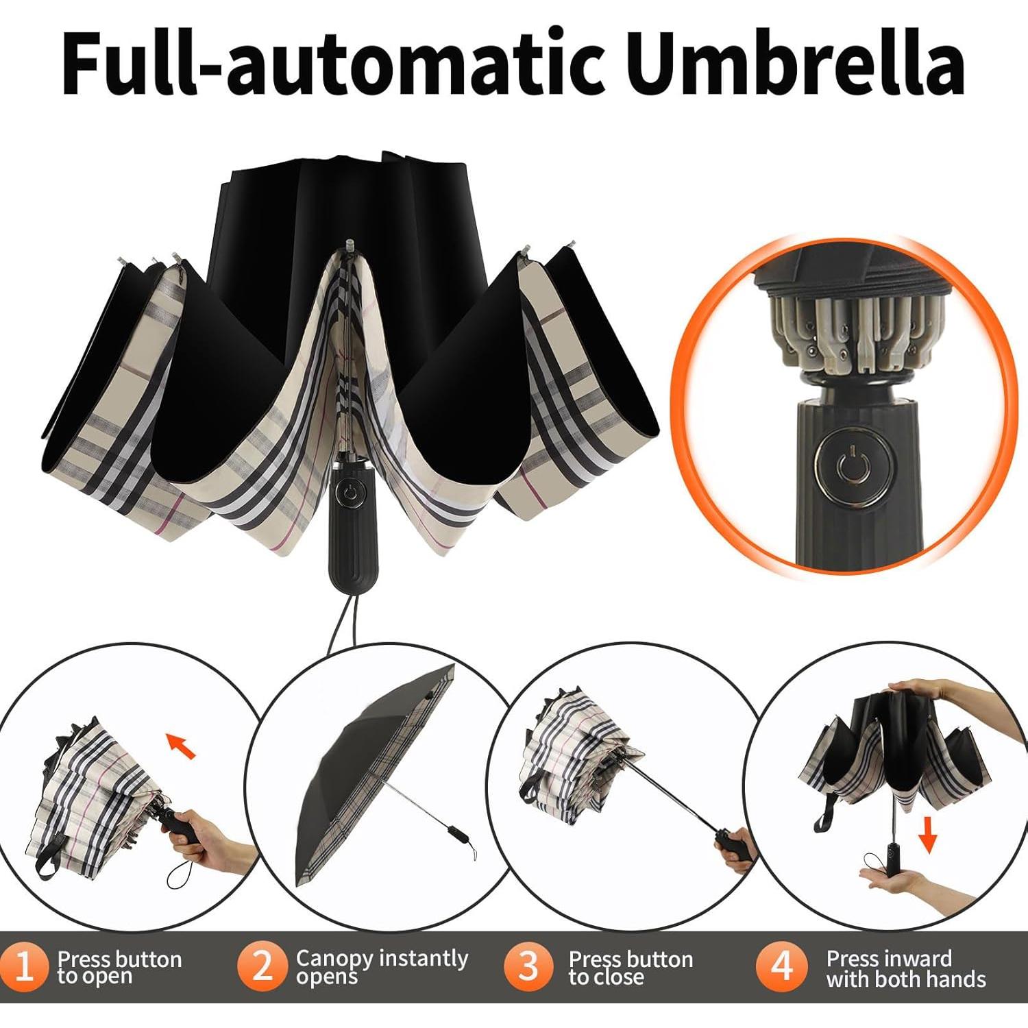 Paraguas Invertido Compacto Automático Cuadrillé Amarillo