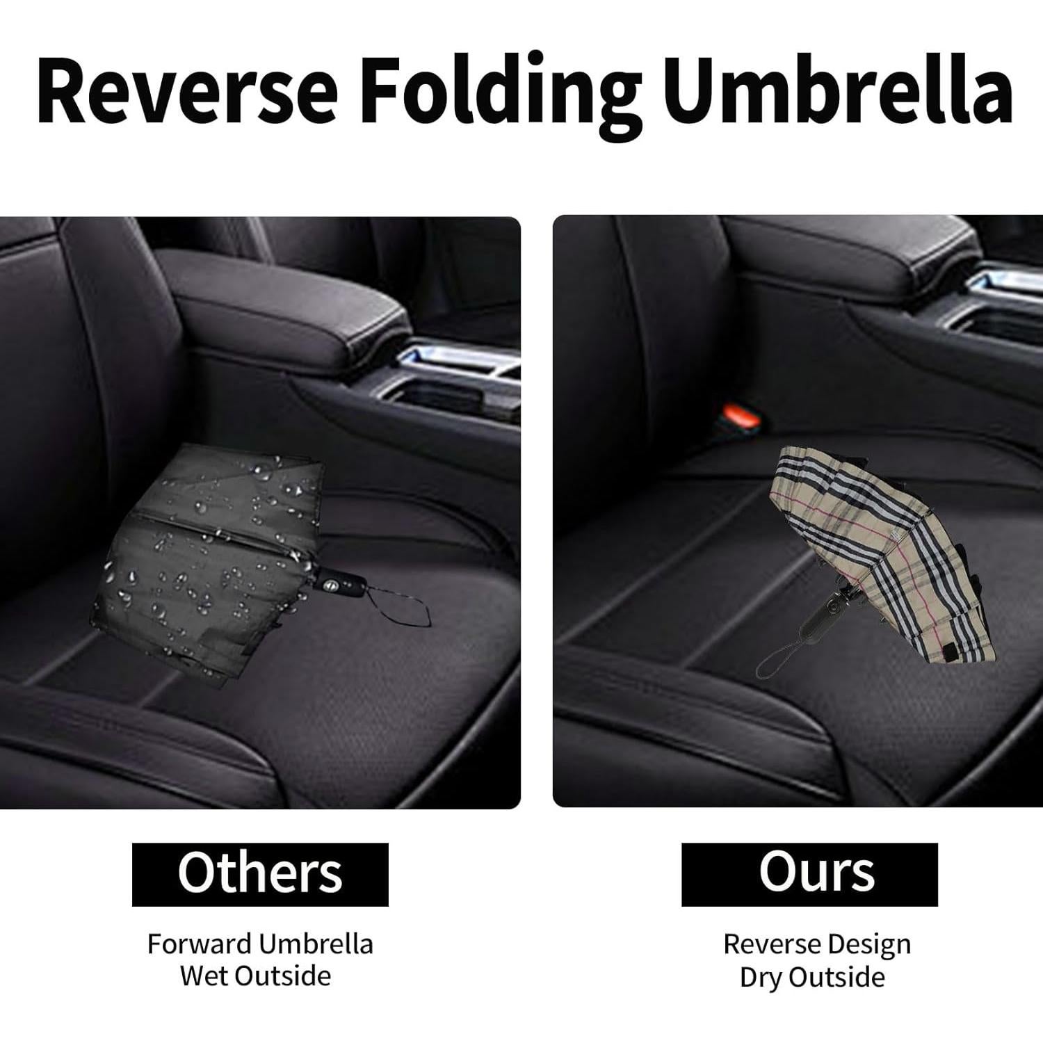 Paraguas Invertido Compacto Automático Cuadrillé Amarillo