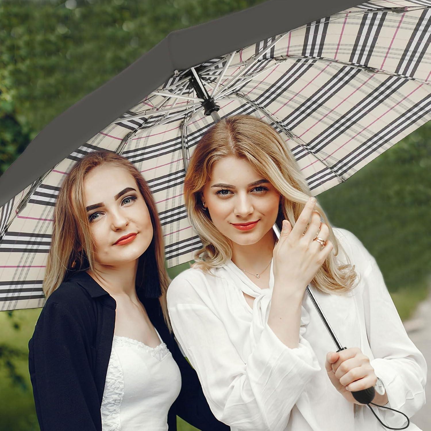 Paraguas Invertido Compacto Automático Cuadrillé Amarillo