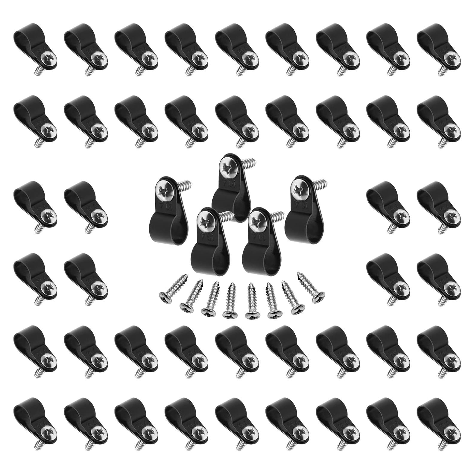 60 Clips de Cable de Nylon Atornillables Suiwotin 12.7mm Negro