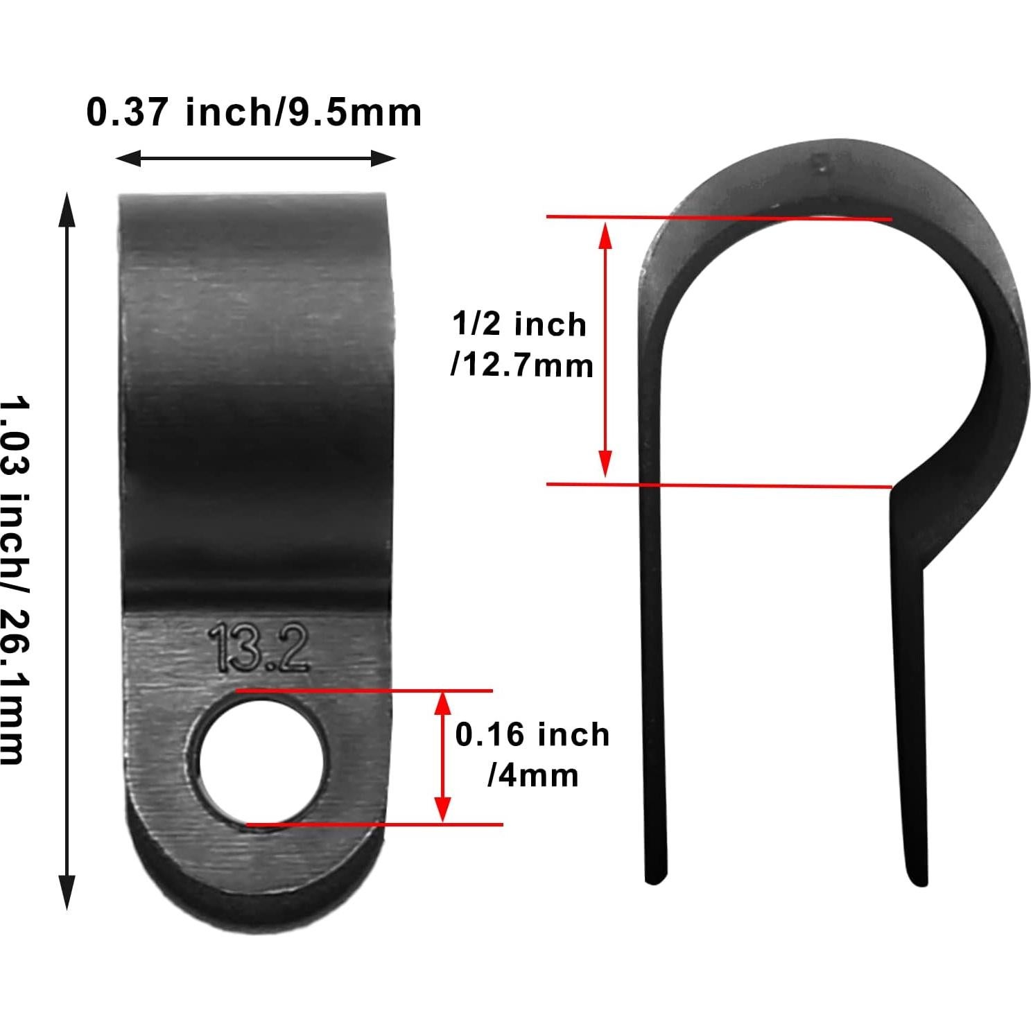 60 Clips de Cable de Nylon Atornillables Suiwotin 12.7mm Negro