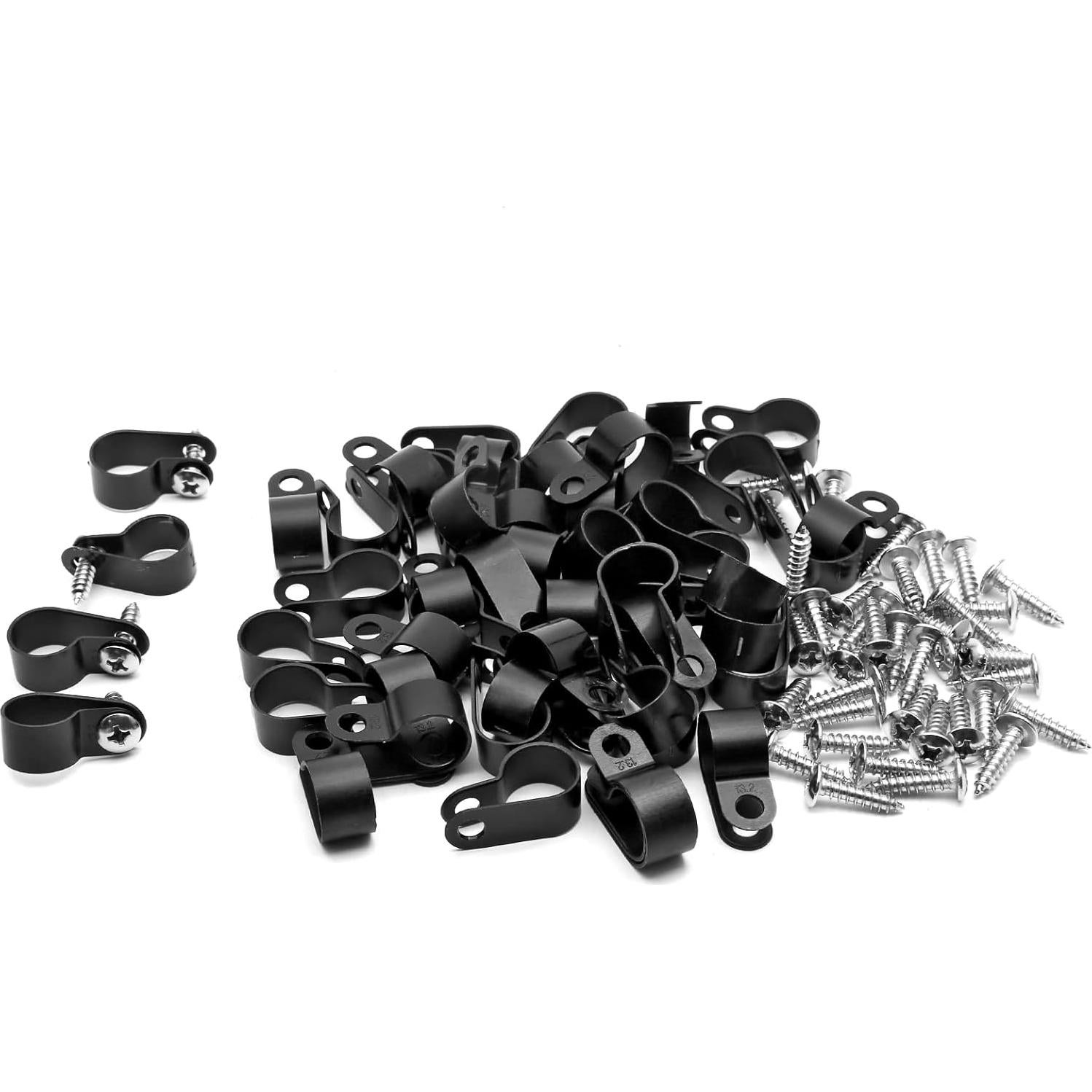 60 Clips de Cable de Nylon Atornillables Suiwotin 12.7mm Negro