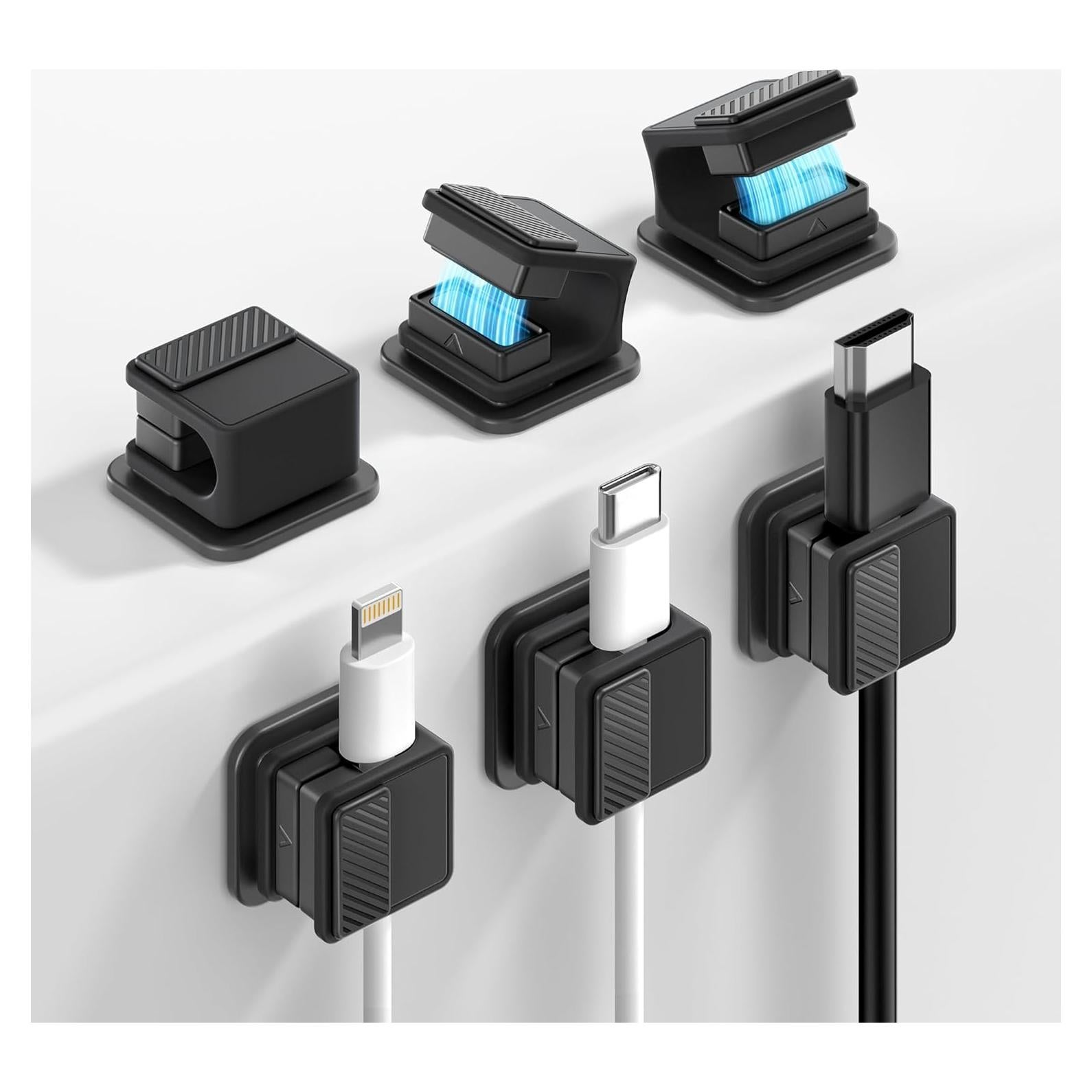 6 Clips Magnéticos para Cables GolbinBox, Negro, Brillan en la Oscuridad