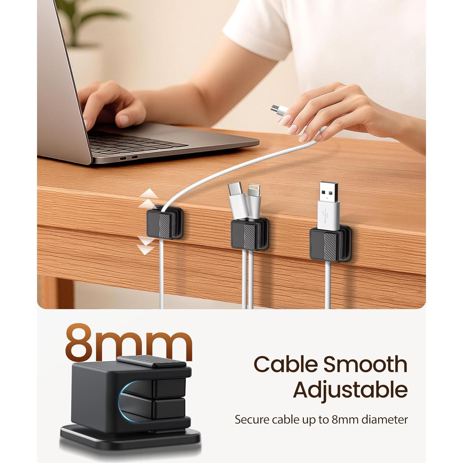 6 Clips Magnéticos para Cables GolbinBox, Negro, Brillan en la Oscuridad