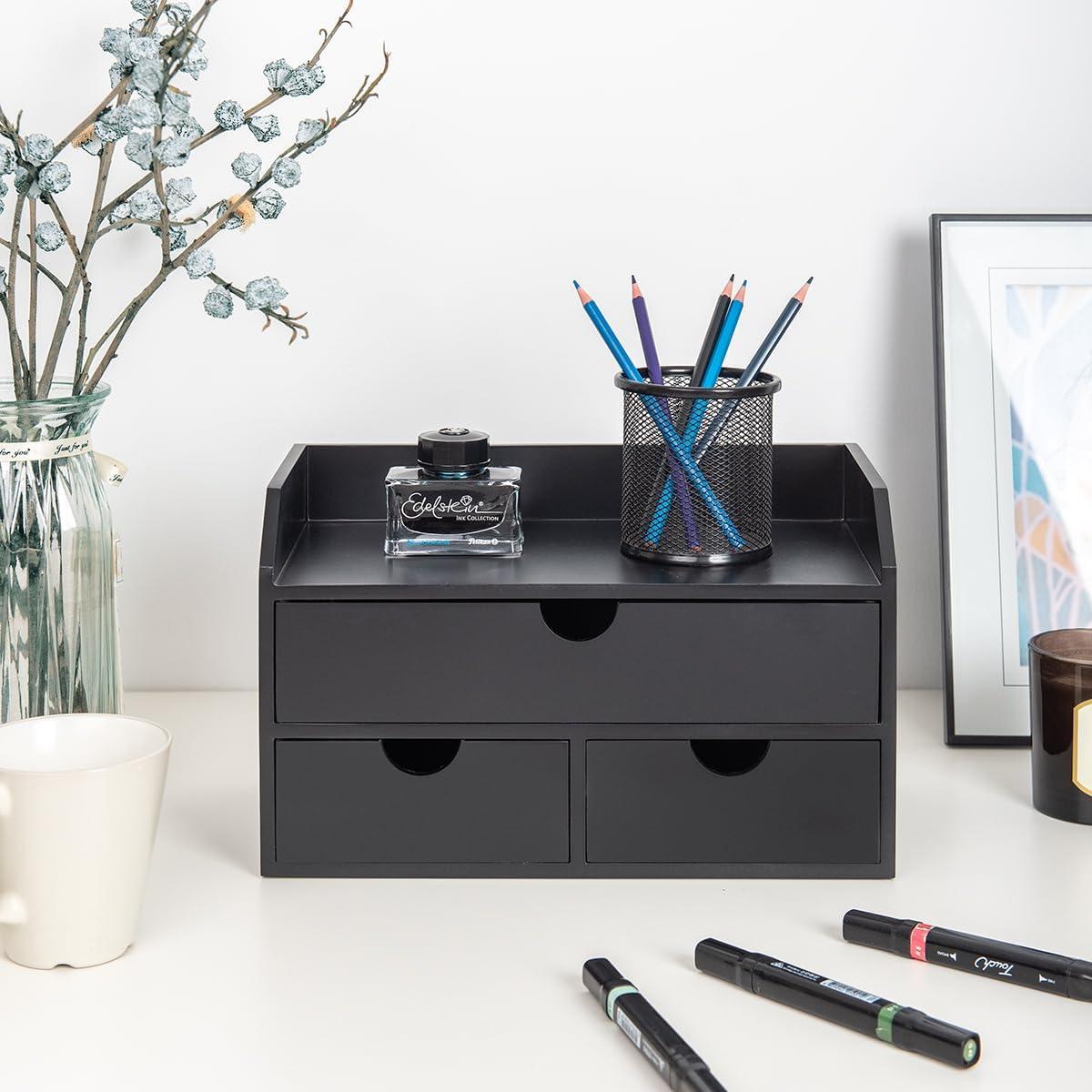 Organizador de Escritorio ROSE BLOOM Negro 3 Cajones MDF