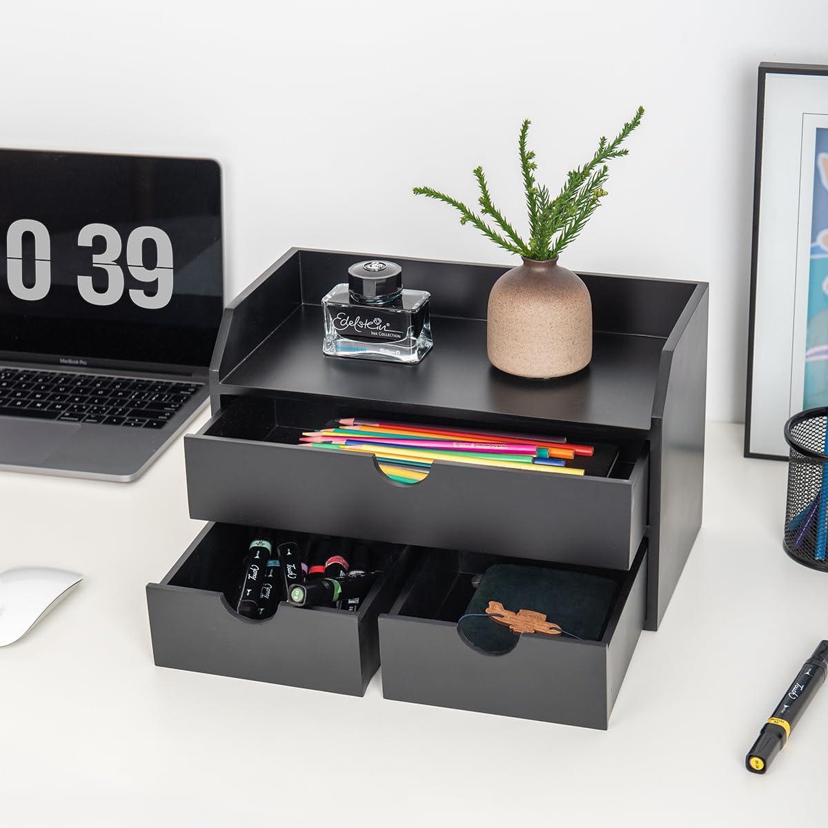 Organizador de Escritorio ROSE BLOOM Negro 3 Cajones MDF